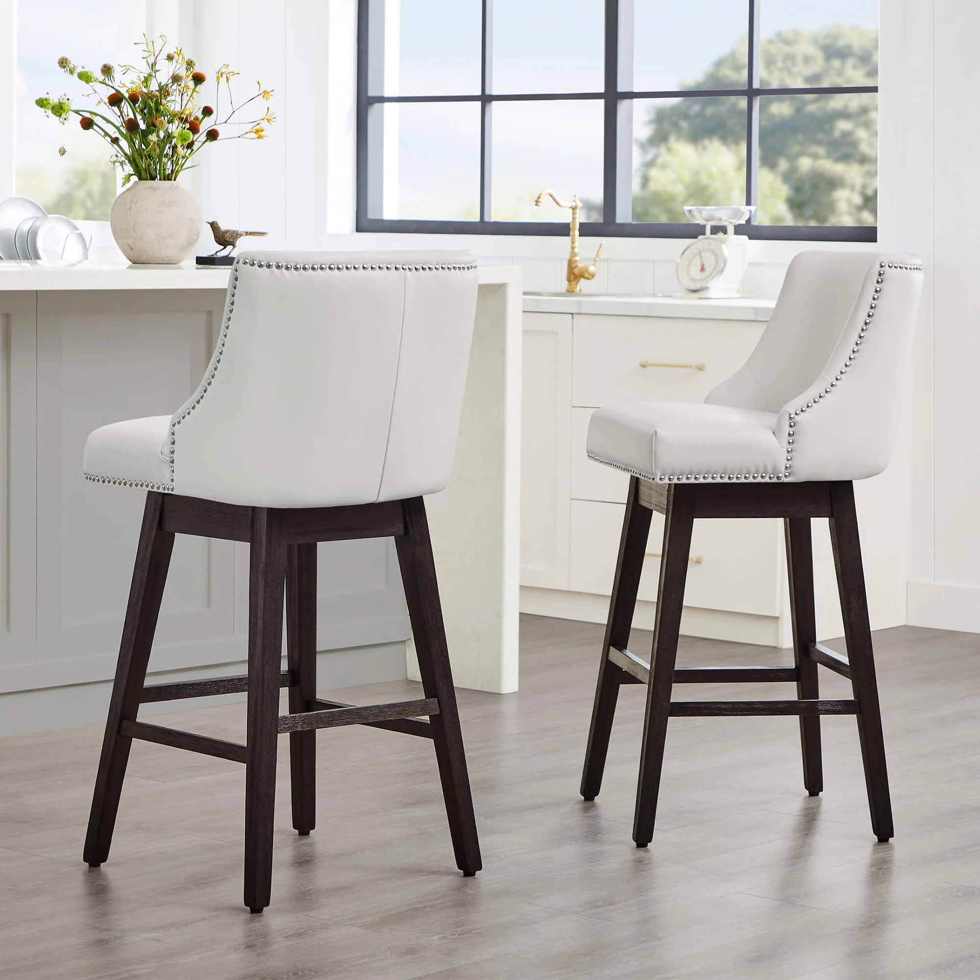 Asher Swivel Nailhead Trim Bar & Counter Stools - Image 131