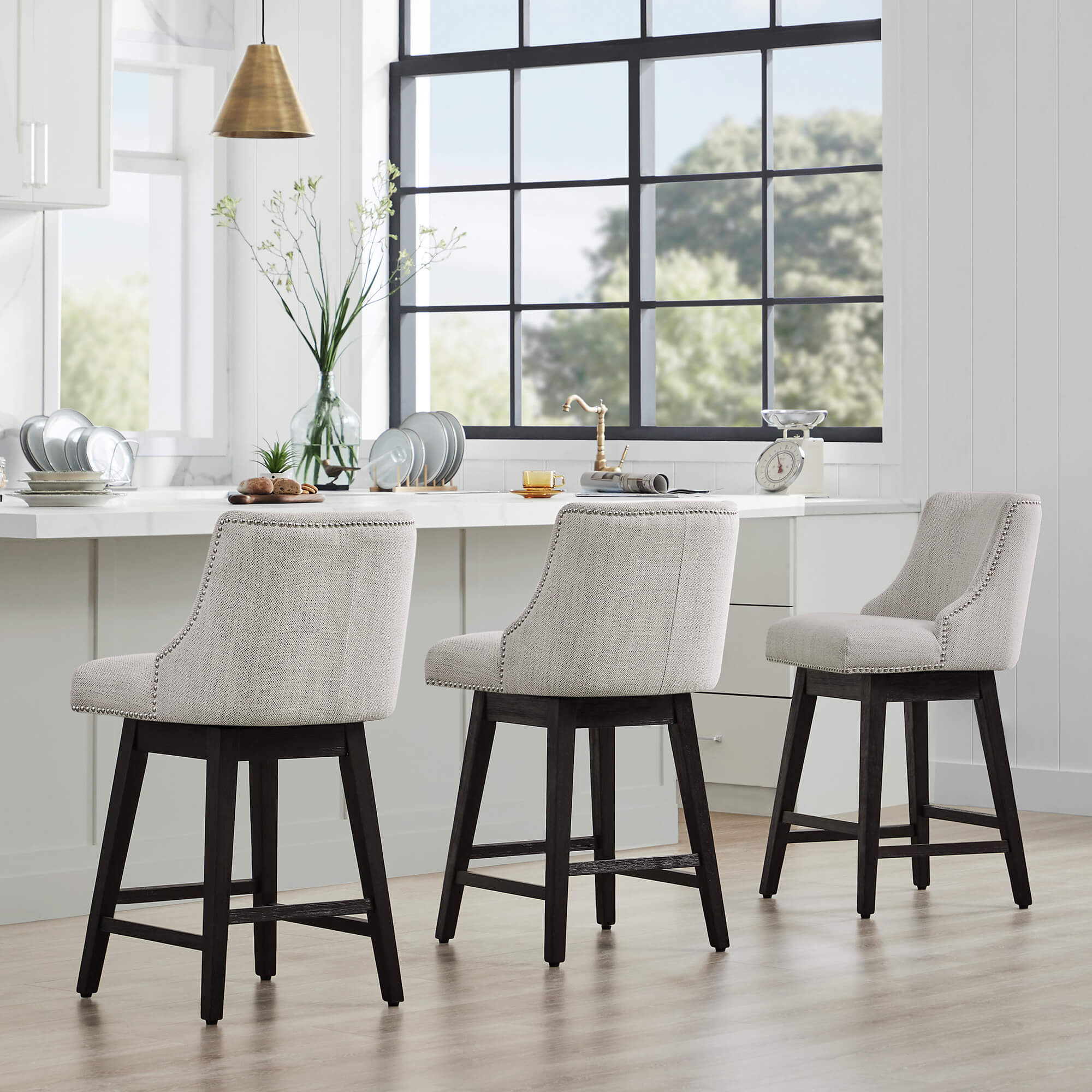 Asher Swivel Nailhead Trim Bar & Counter Stools - Image 92