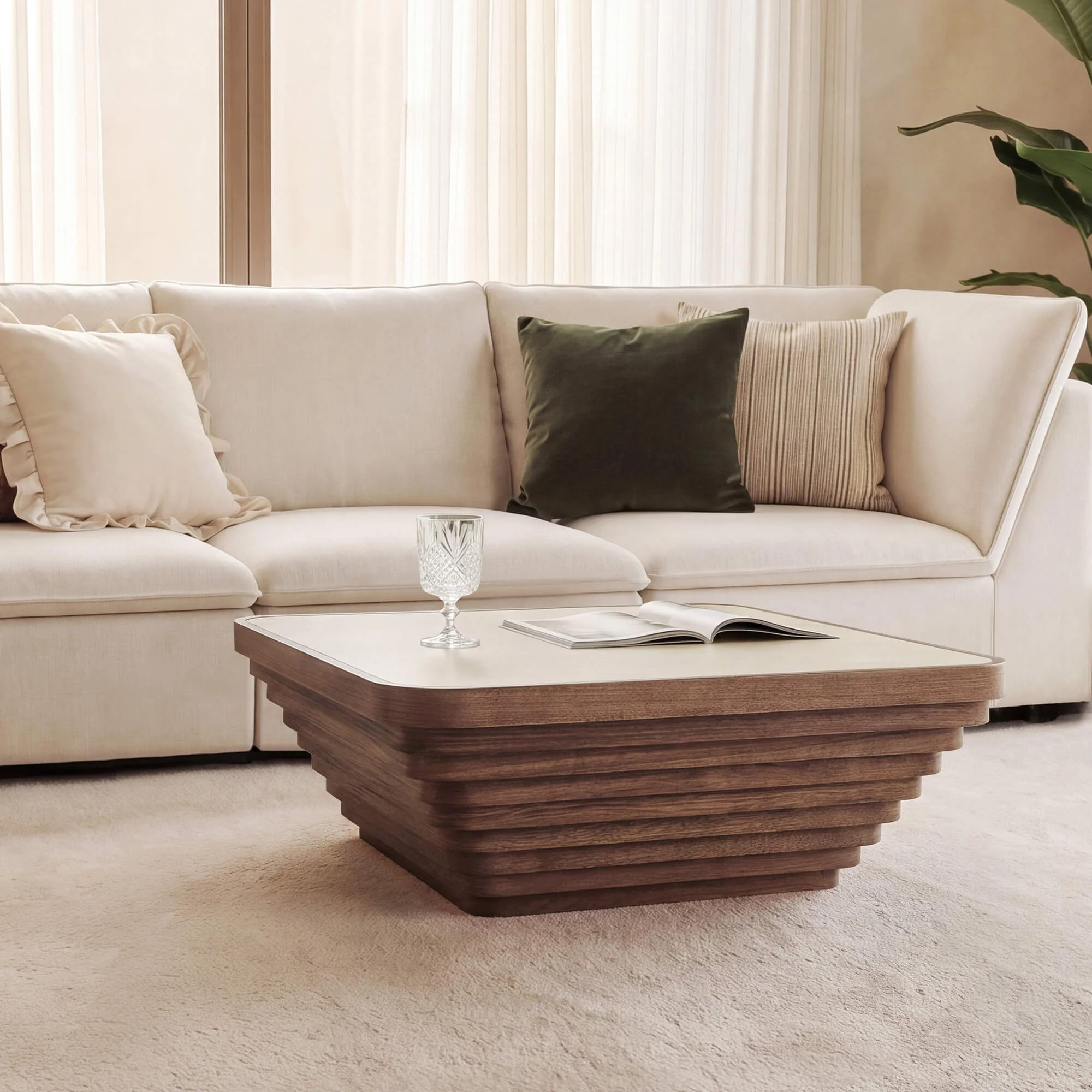 Aso Drum Wood Coffee Table with Sintered Stone - Image 4