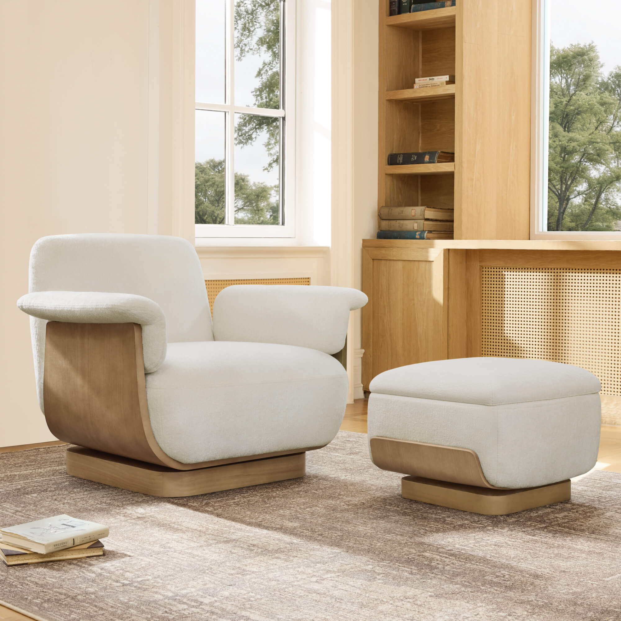 Aspen Modern Round Swivel Chair with Storage Ottoman - Image 11