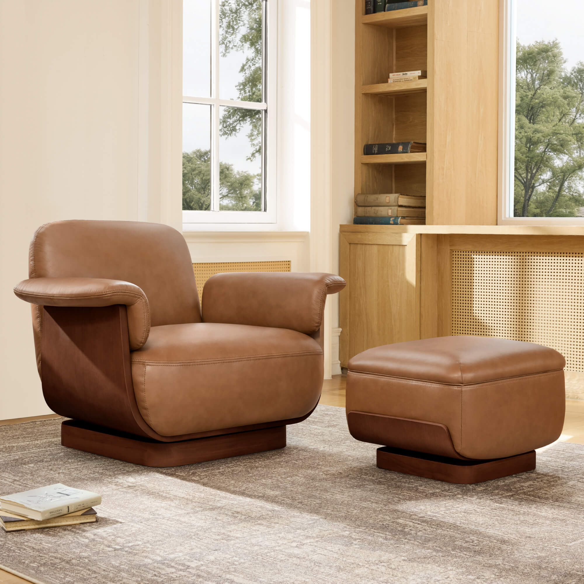 Aspen Modern Round Swivel Chair with Storage Ottoman - Image 4