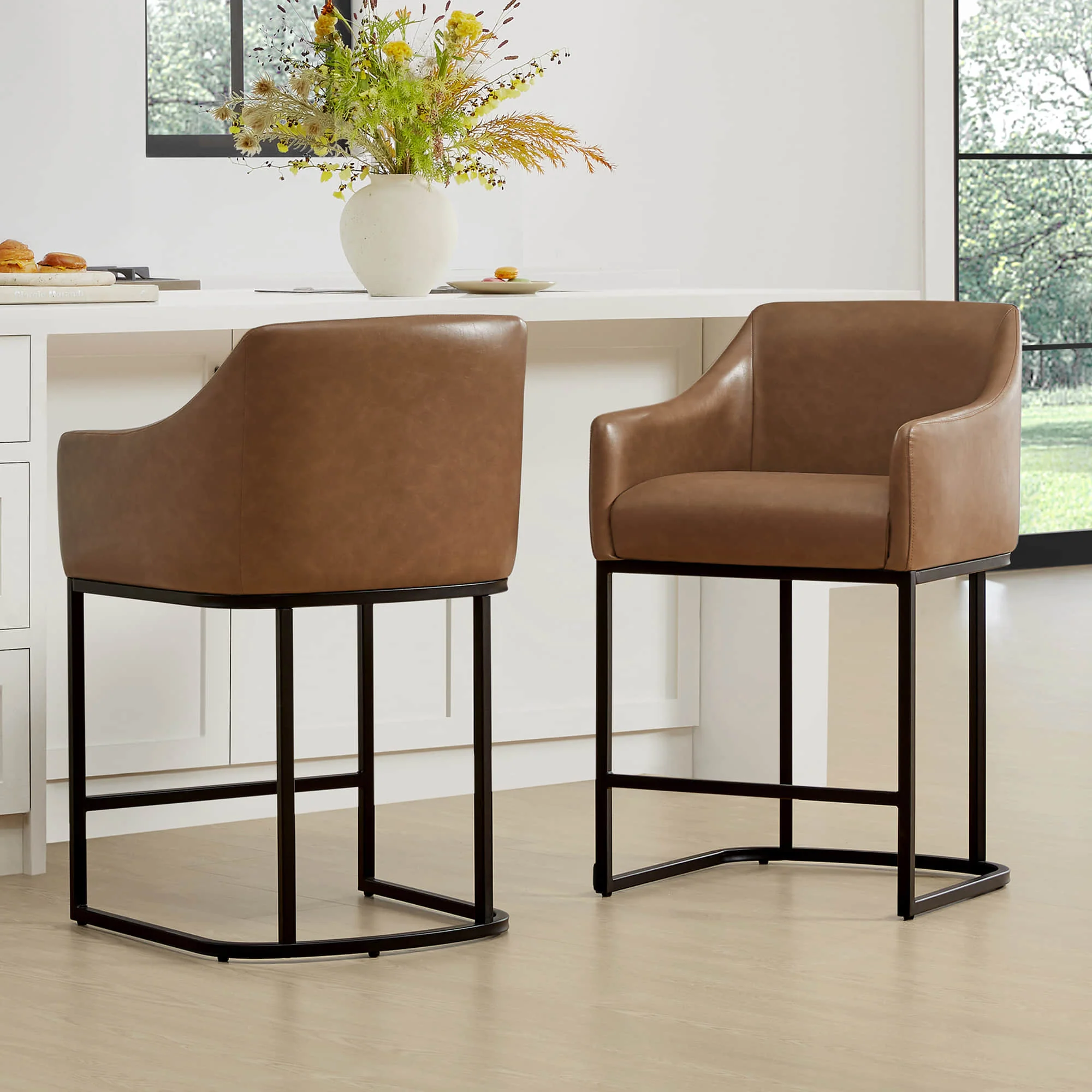 Aubrey Modern Barrel Counter Stools  (Set of 2)
