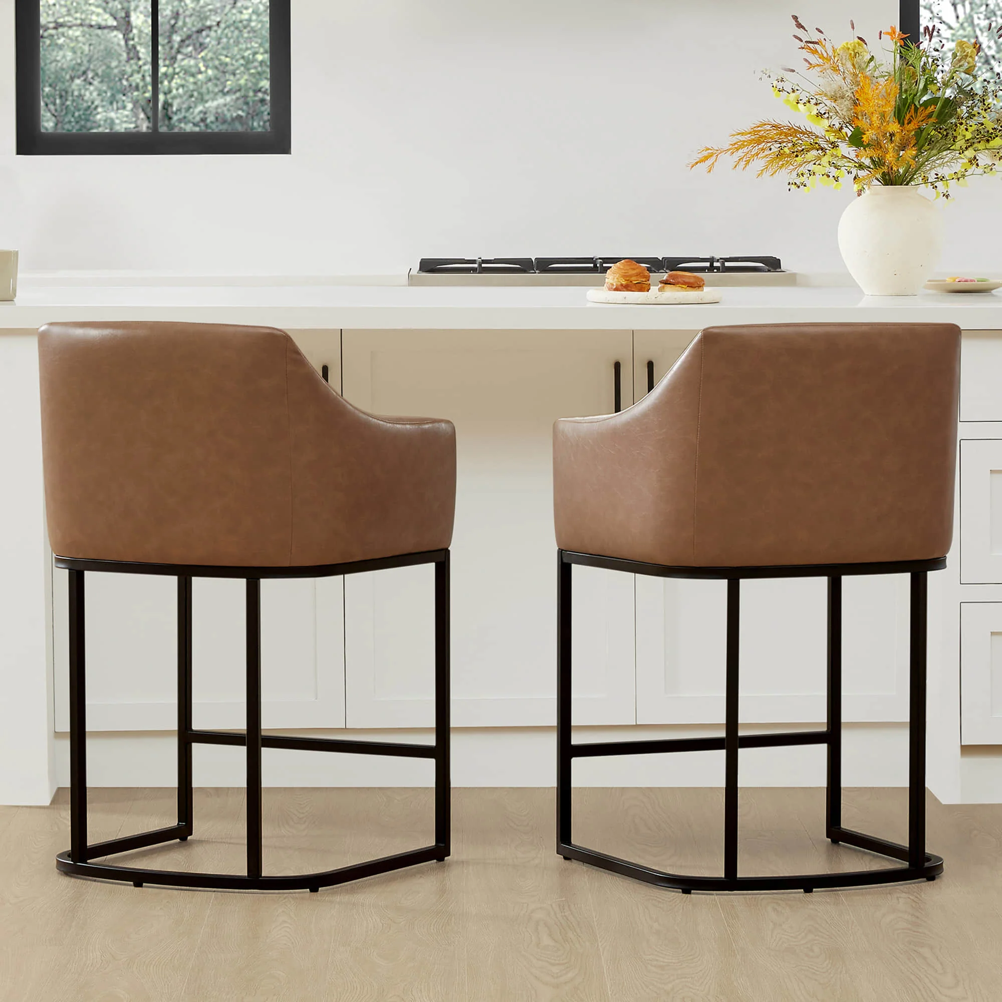 Aubrey Modern Barrel Counter Stools  (Set of 2) - Image 3