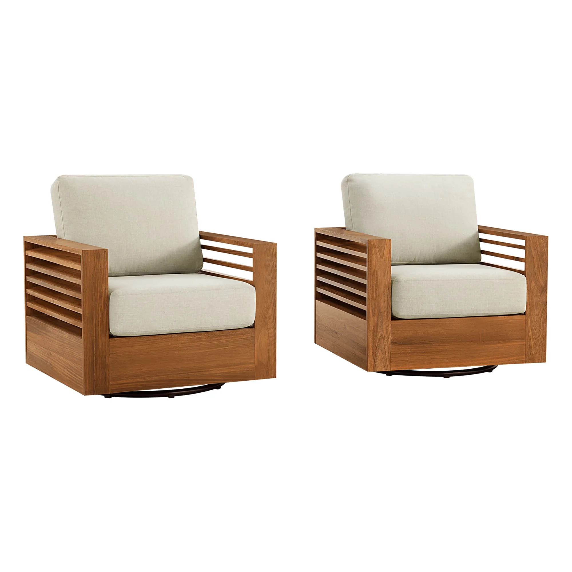 Beatriz Modern Outdoor Acacia Wood Slatted Swivel Bistro Set - Image 10