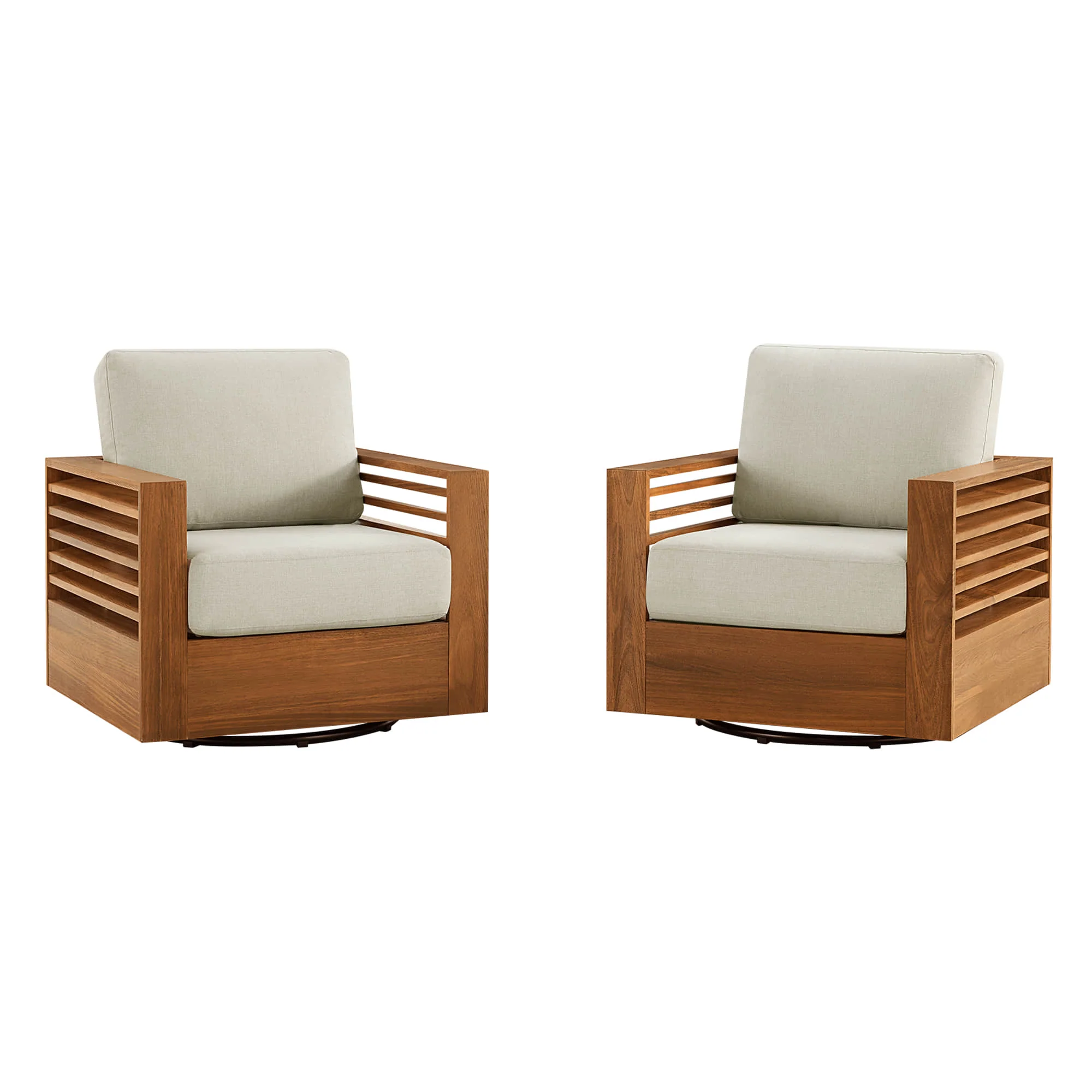 Beatriz Modern Outdoor Acacia Wood Slatted Swivel Bistro Set - Image 11