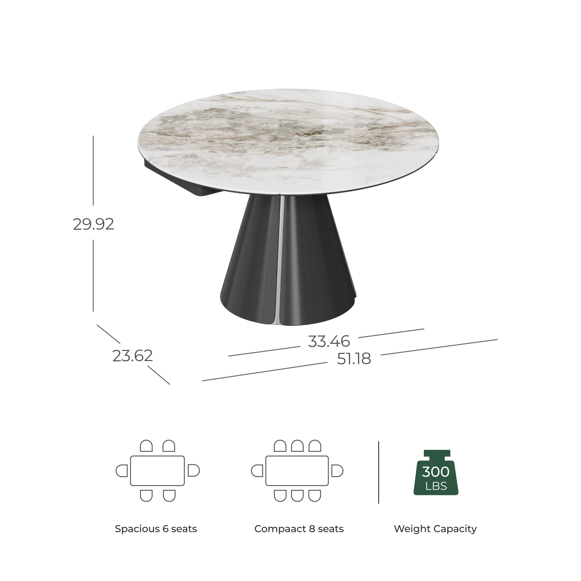 Camila Round Extendable Sintered Stone Dining Table,33.4"-51.1" - Image 12