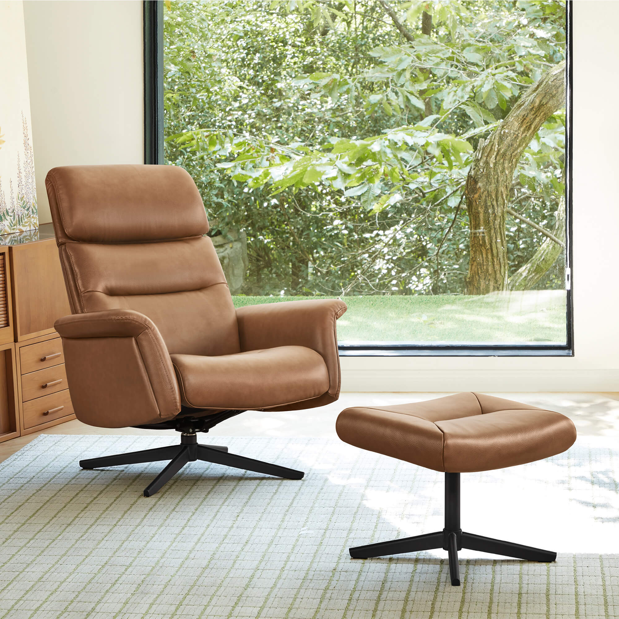 Cary Genuine Leather Swivel Reclining Chair & Ottoman - Image 10