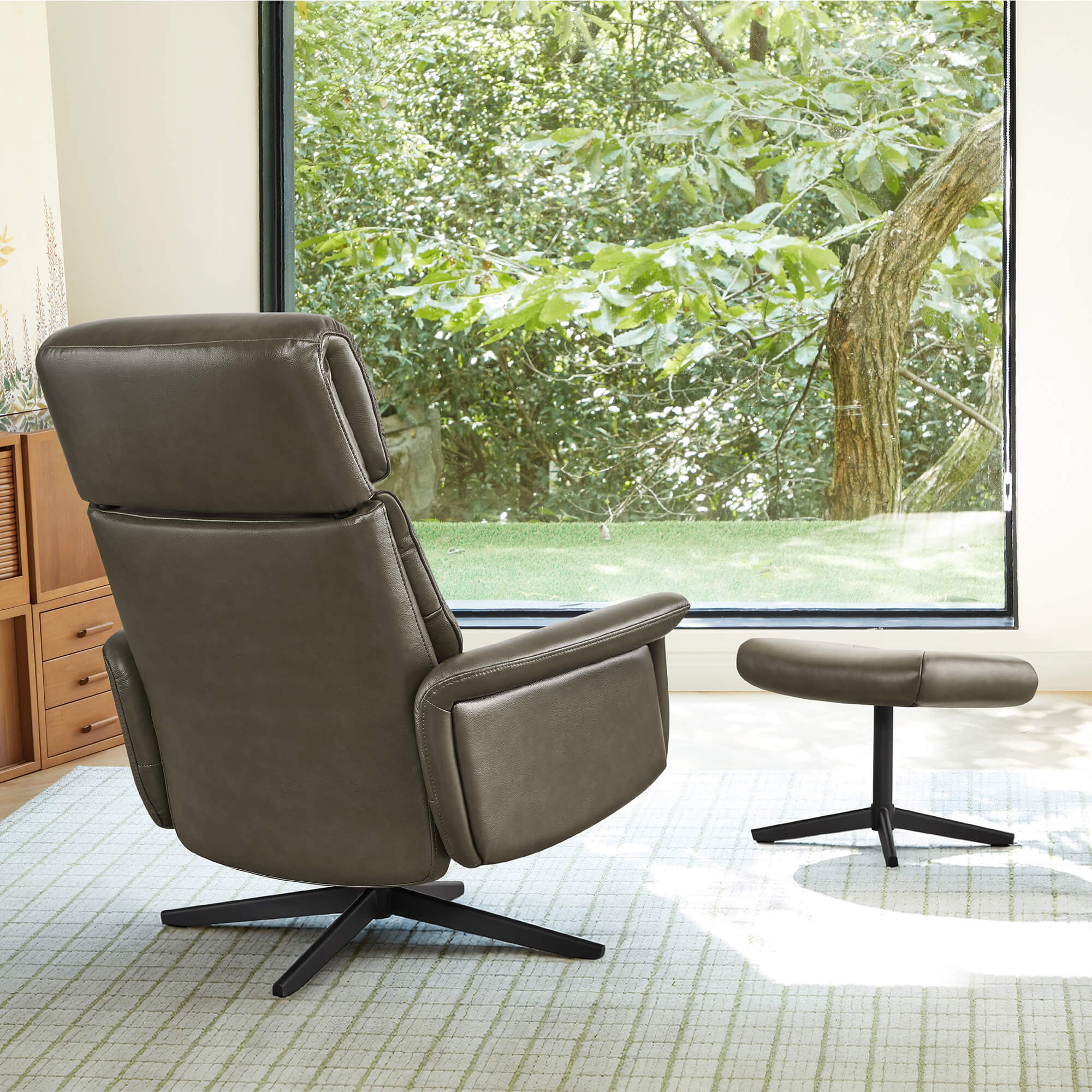 Cary Genuine Leather Swivel Reclining Chair & Ottoman - Image 8