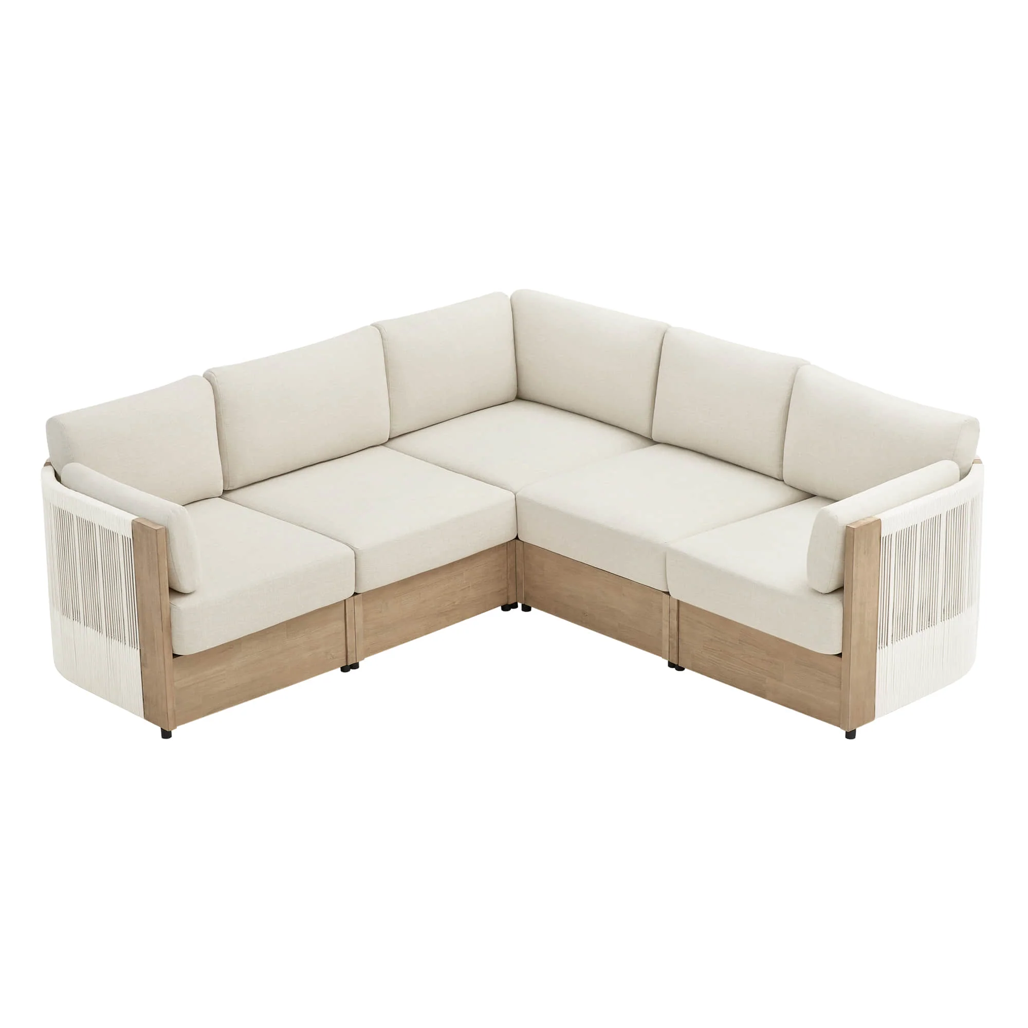 Clover Acacia Wood Rope Outdoor 5-Seat Modular Sofa - Image 5