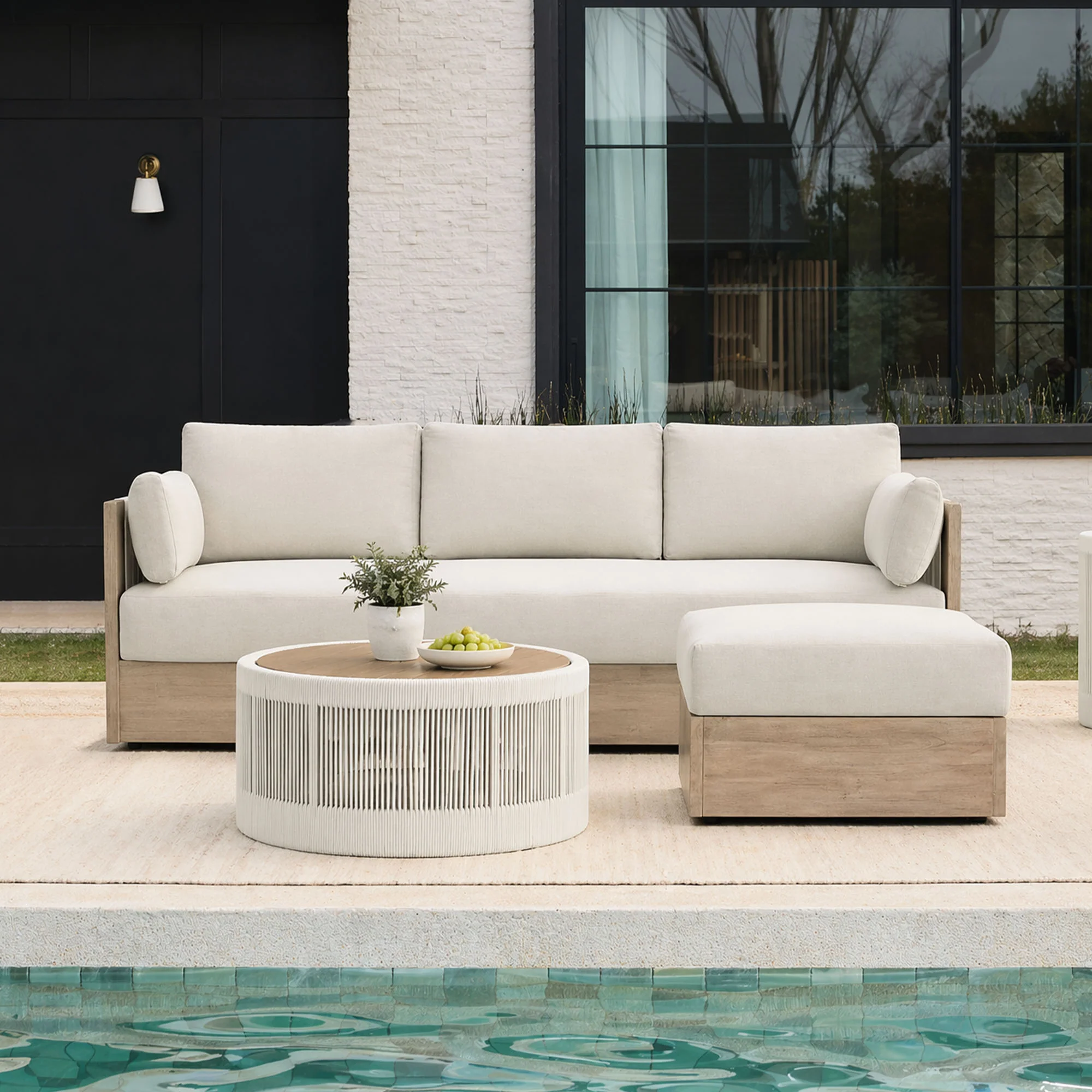 Clover Acacia Wood Rope Outdoor Fully-assembled 3-Seater Sofa - Image 3