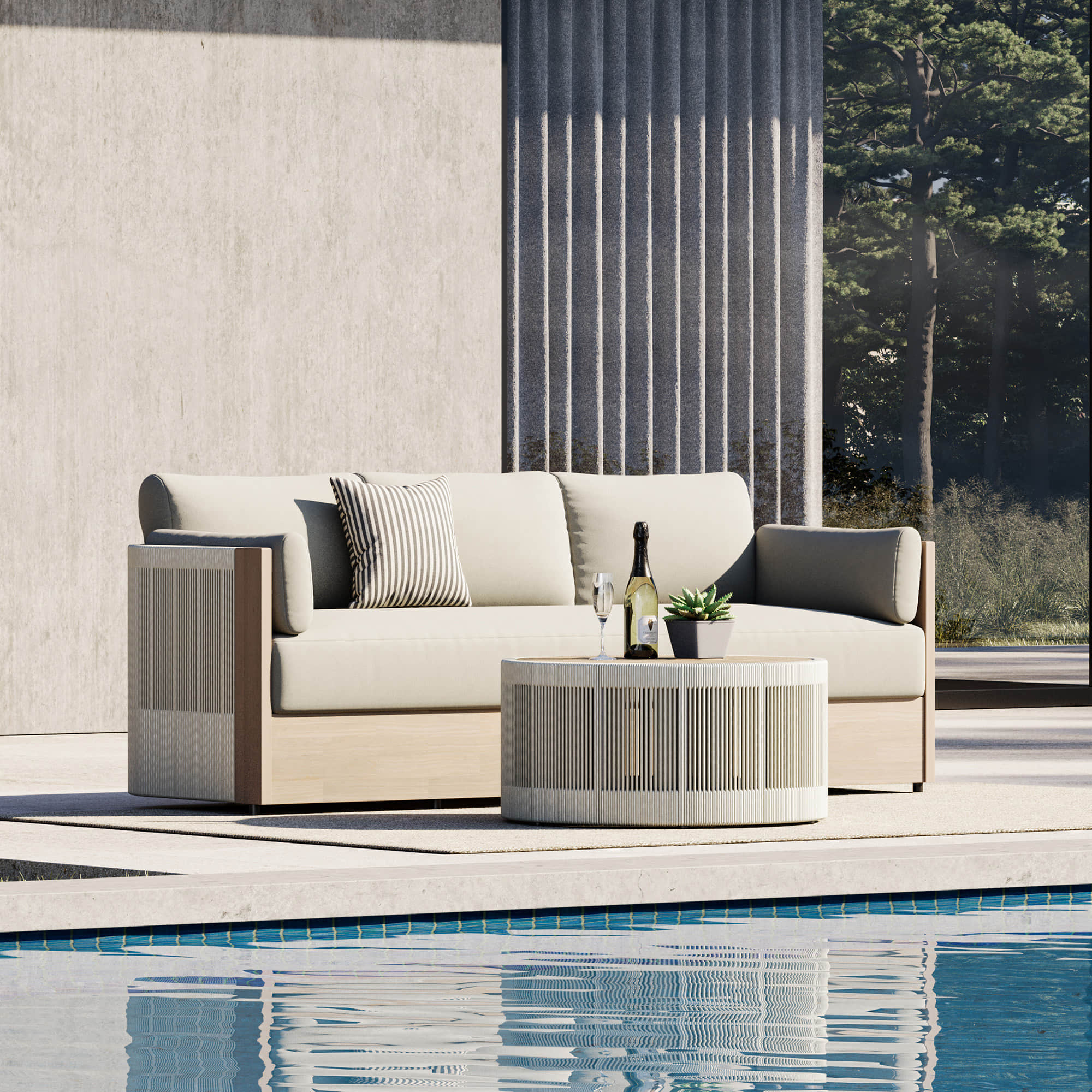 Clover Acacia Wood Rope Outdoor Fully-assembled 3-Seater Sofa - Image 4