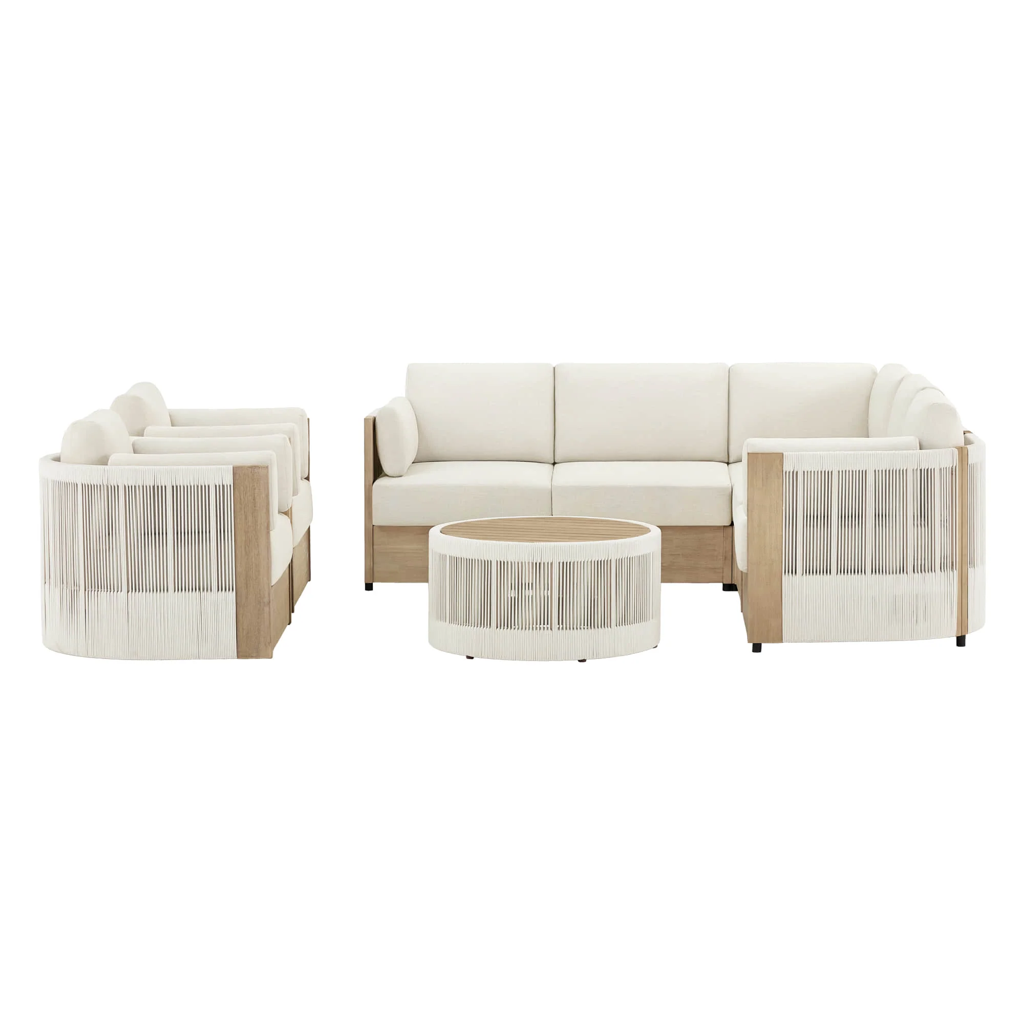 Clover Acacia Wood Rope Outdoor Modular Sectional Set - Image 15