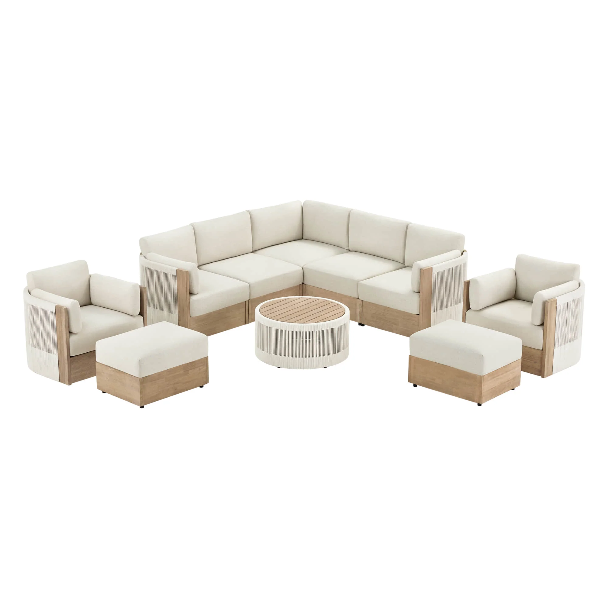 Clover Acacia Wood Rope Outdoor Modular Sectional Set - Image 17
