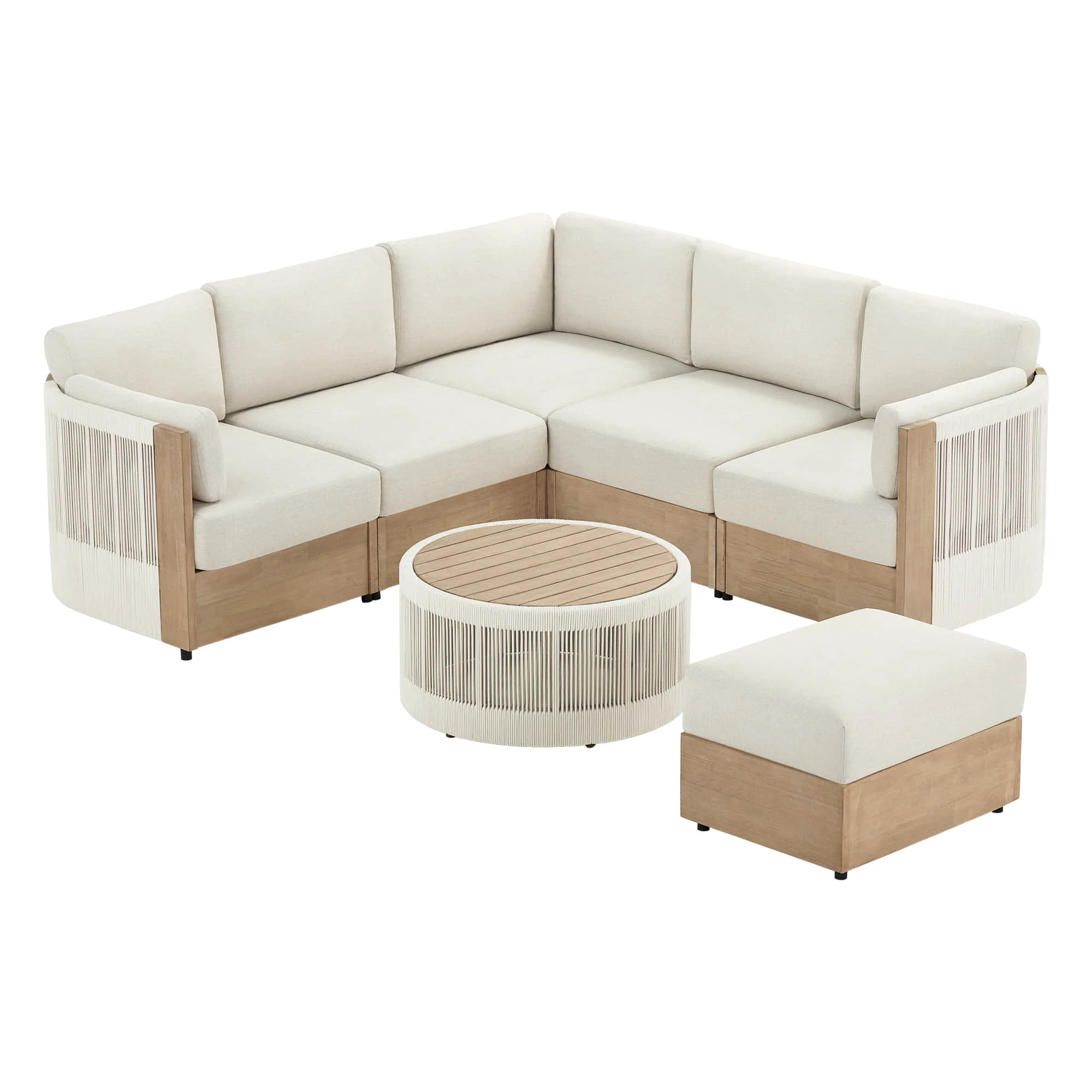 Clover Acacia Wood Rope Outdoor Modular Sectional Set - Image 18