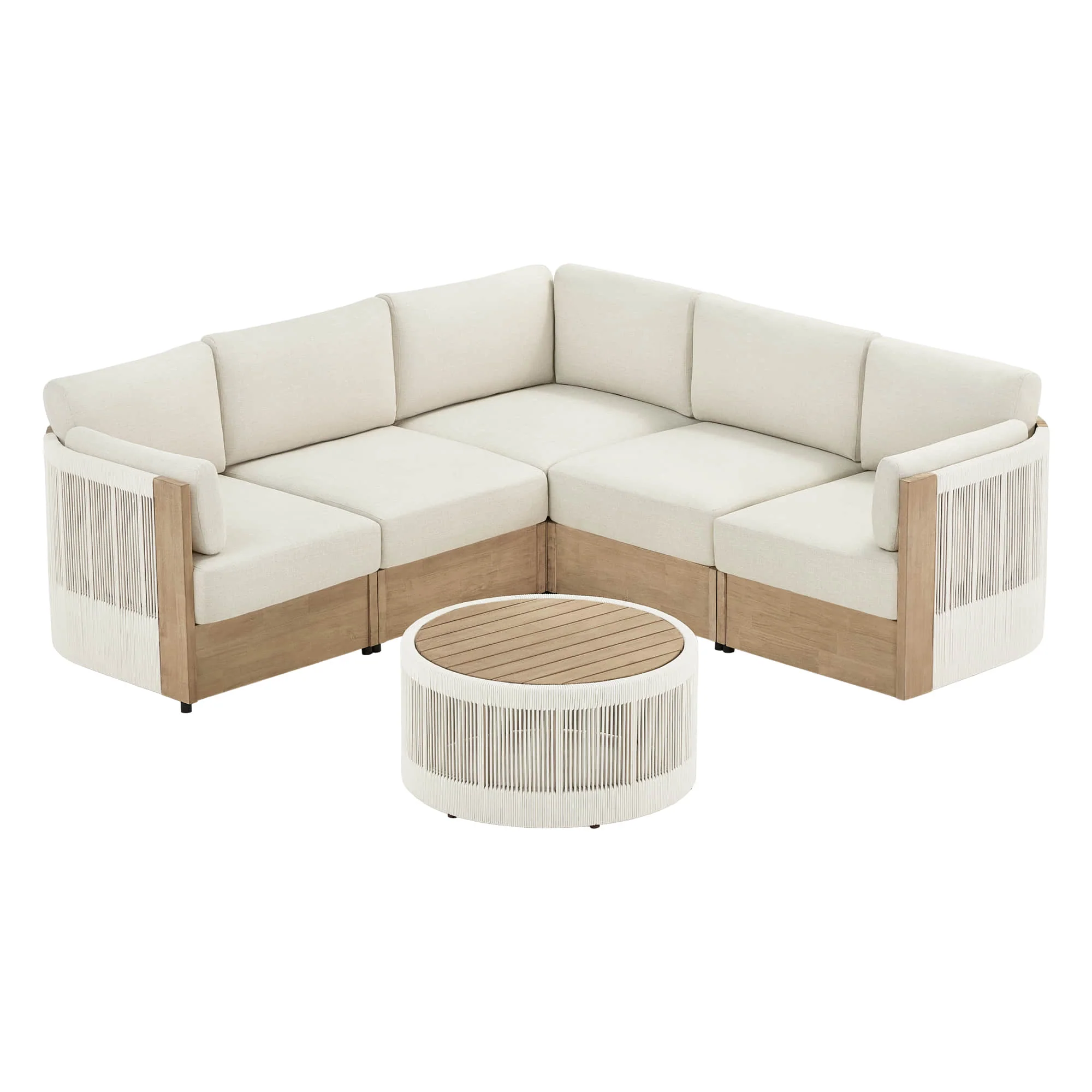 Clover Acacia Wood Rope Outdoor Modular Sectional Set - Image 19