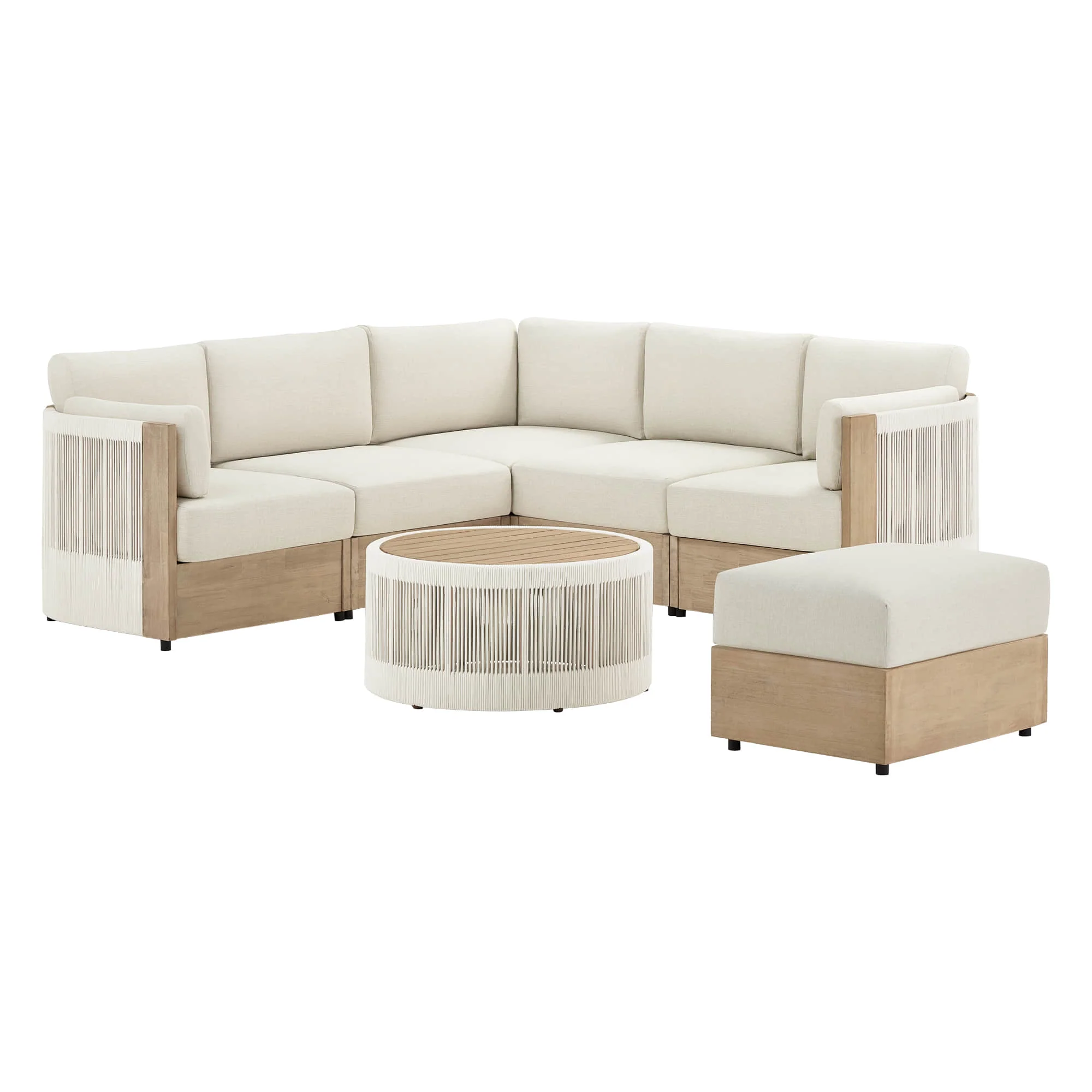 Clover Acacia Wood Rope Outdoor Modular Sectional Set - Image 21