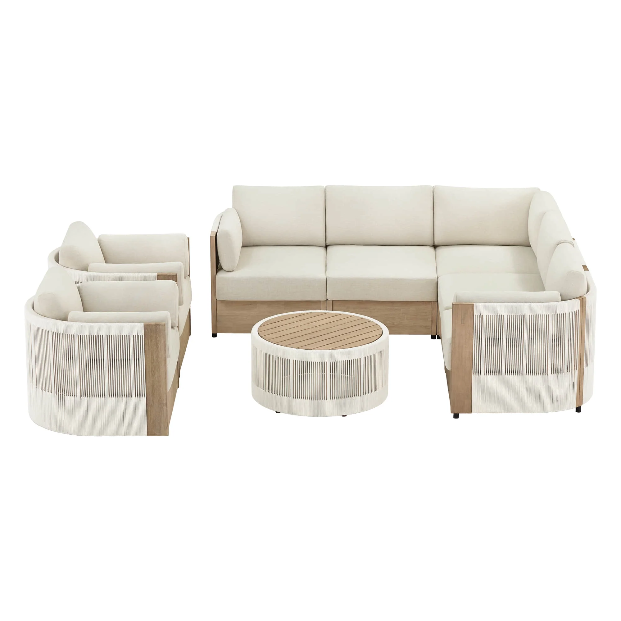 Clover Acacia Wood Rope Outdoor Modular Sectional Set - Image 22