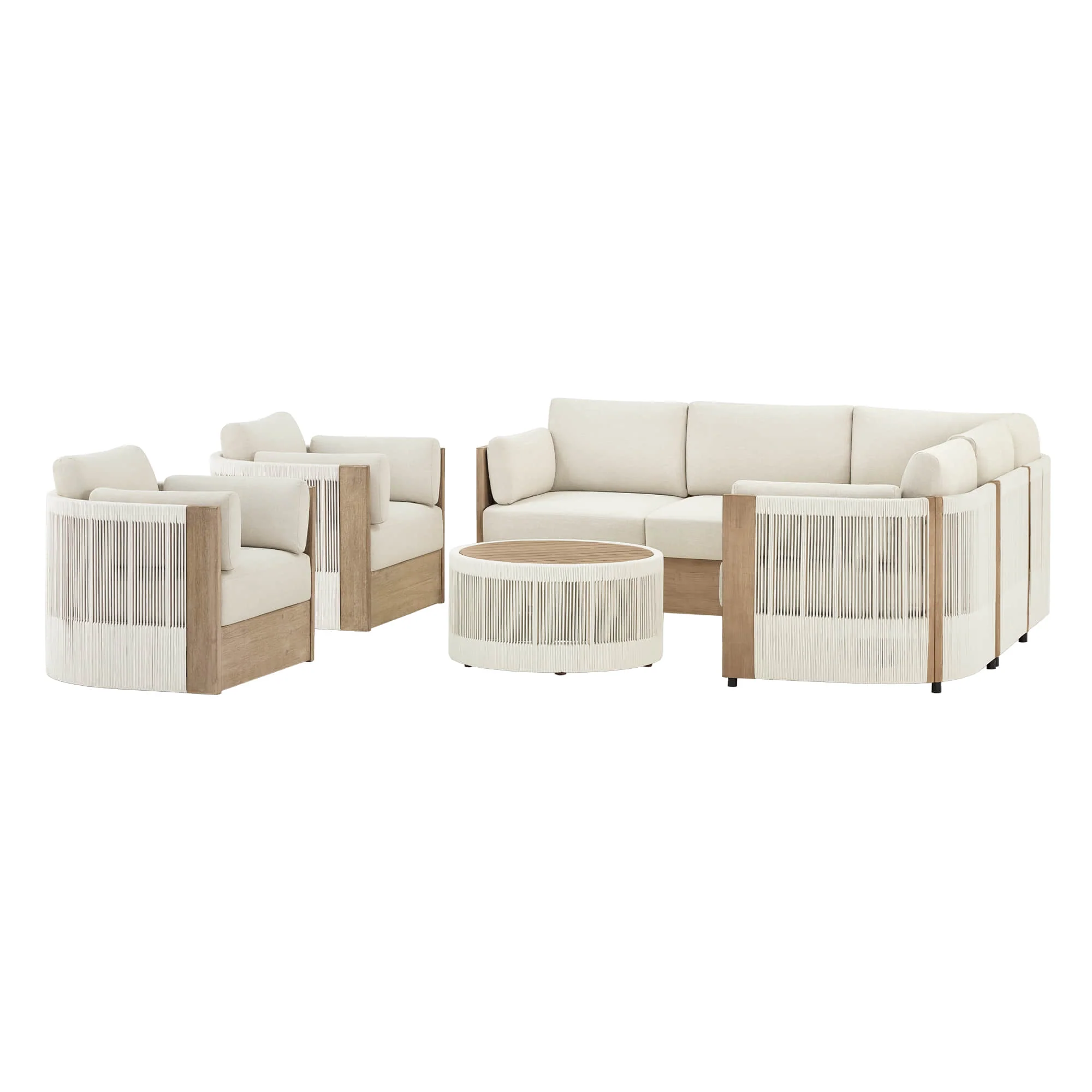 Clover Acacia Wood Rope Outdoor Modular Sectional Set - Image 23