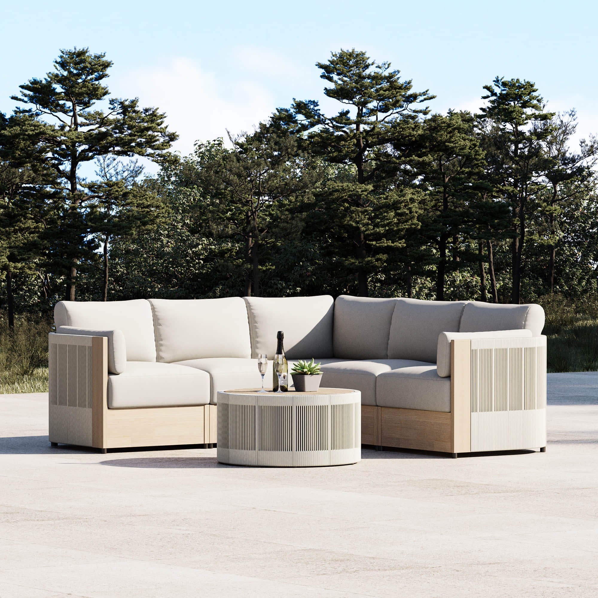 Clover Acacia Wood Rope Outdoor Modular Sectional Set - Image 5