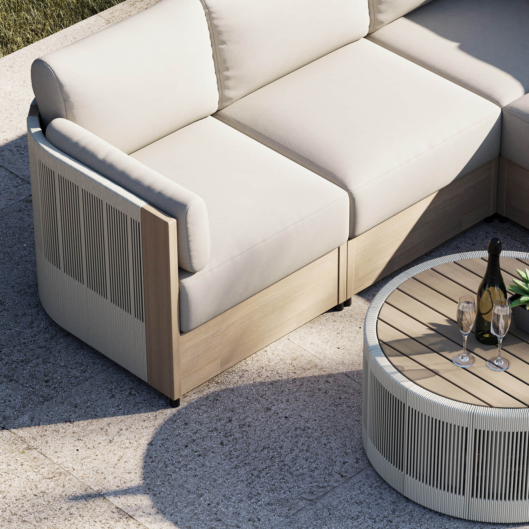 Clover Acacia Wood Rope Outdoor Modular Sectional Set - Image 8