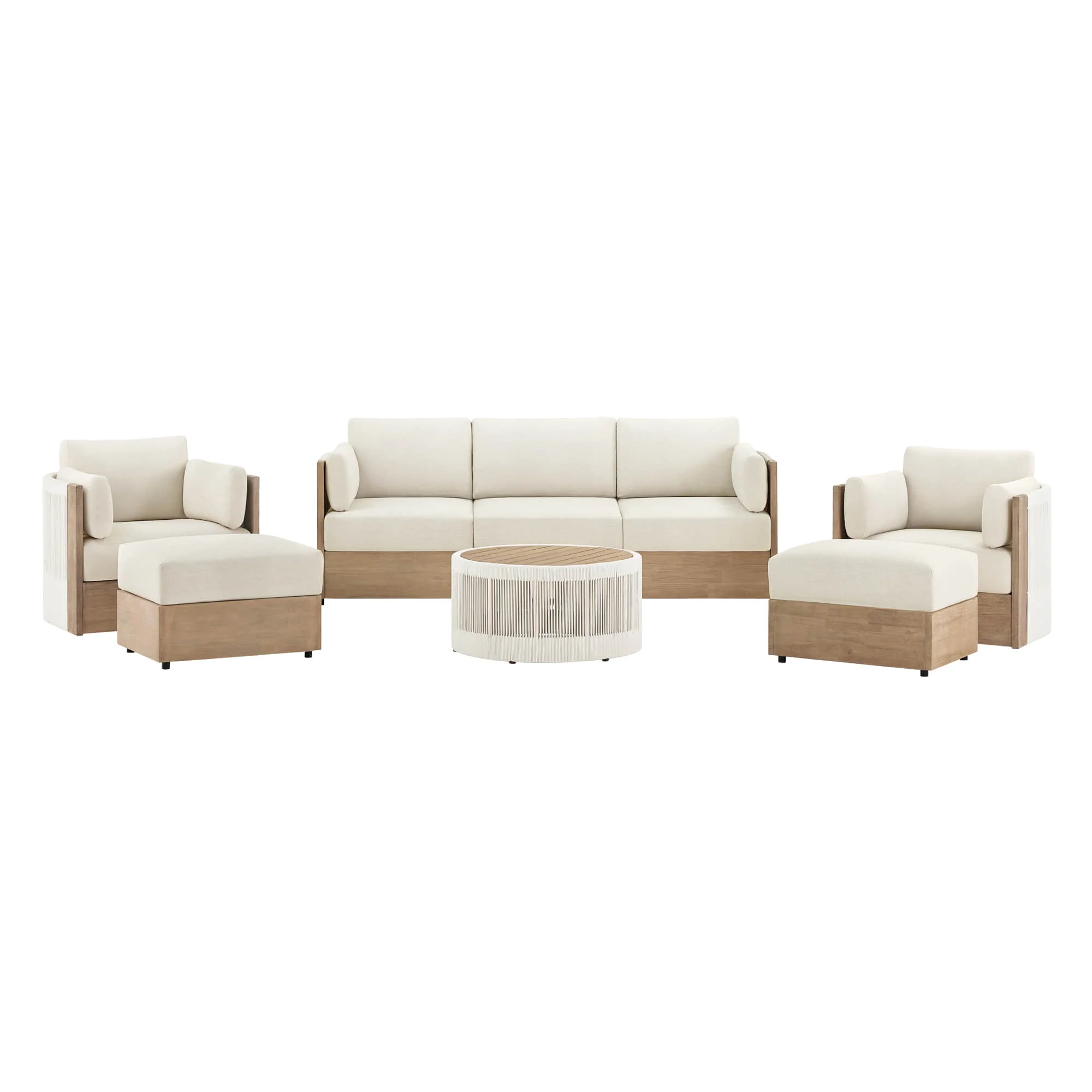 Clover Acacia Wood Rope Outdoor Modular Sofa Set - Image 21