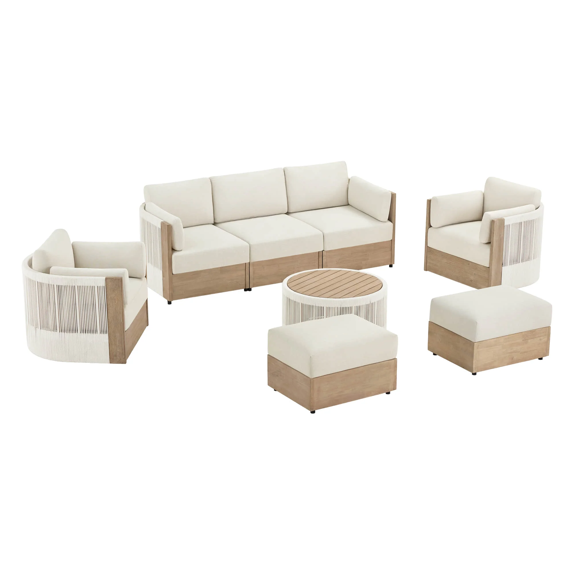 Clover Acacia Wood Rope Outdoor Modular Sofa Set - Image 23