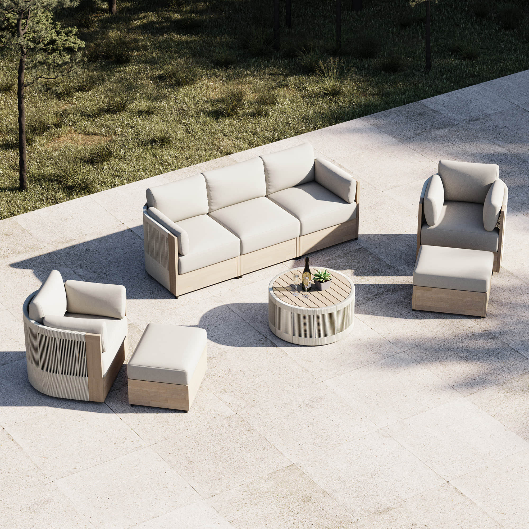 Clover Acacia Wood Rope Outdoor Modular Sofa Set - Image 3