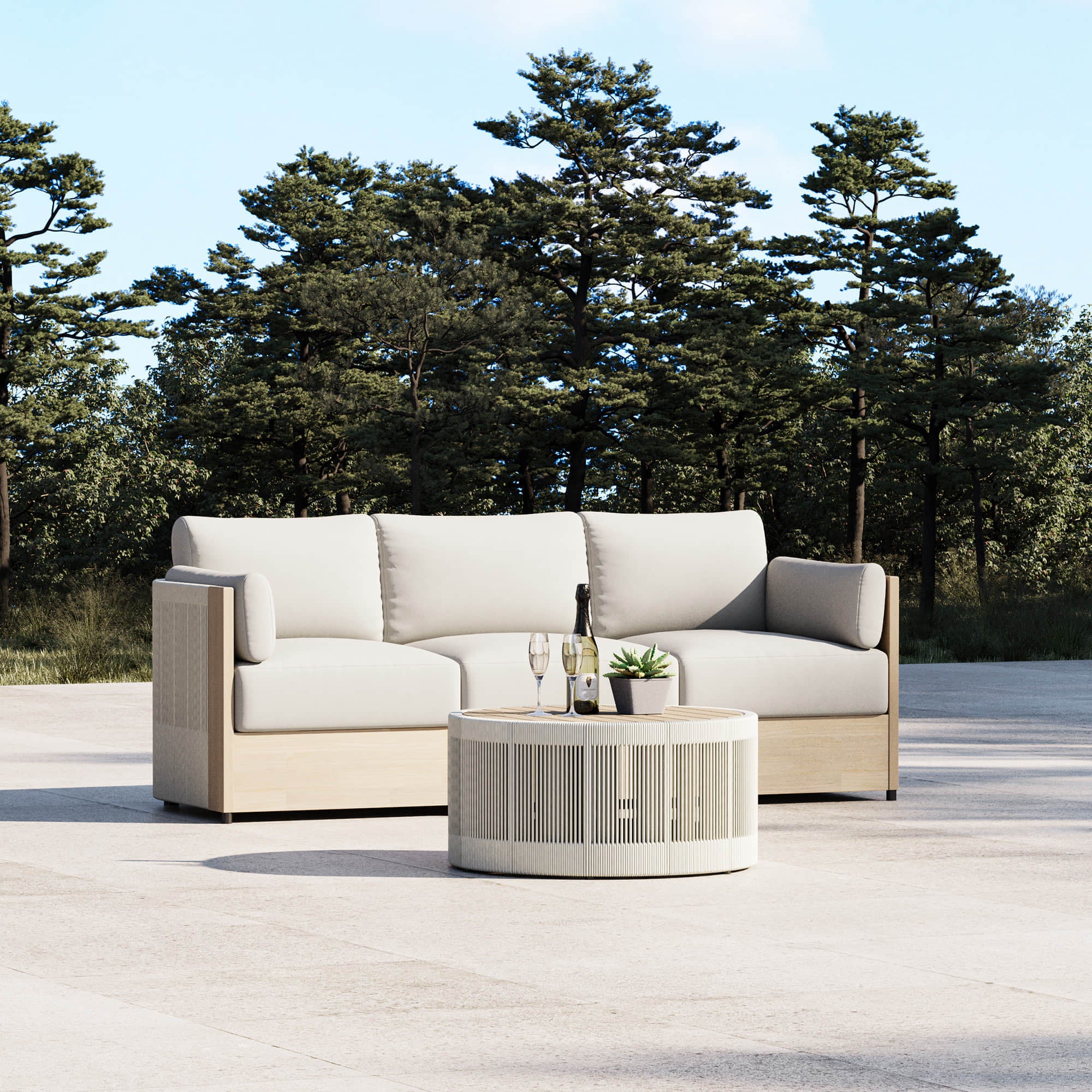 Clover Acacia Wood Rope Outdoor Modular Sofa Set - Image 6