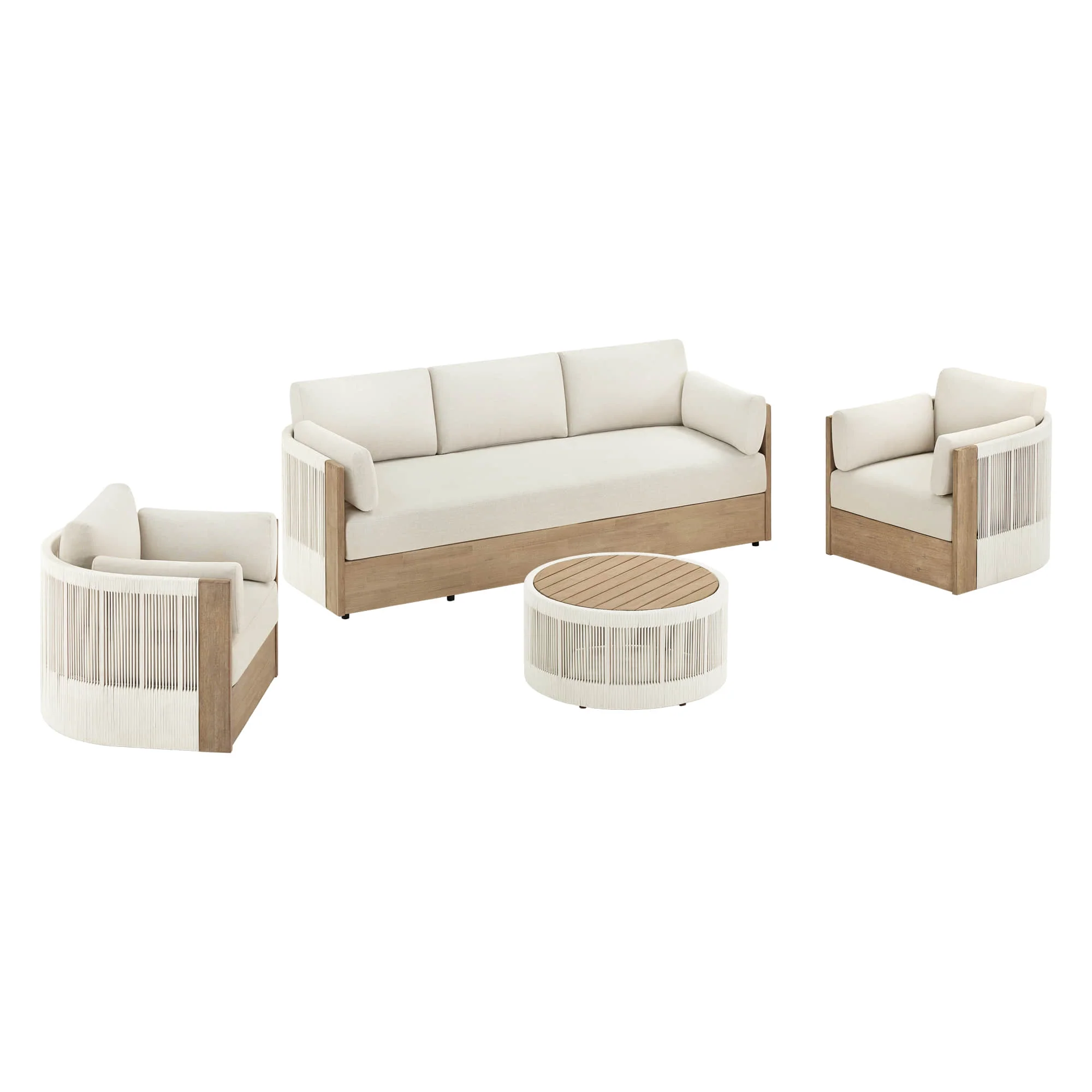 Clover Acacia Wood Rope Outdoor Patio Sofa Set - Image 10