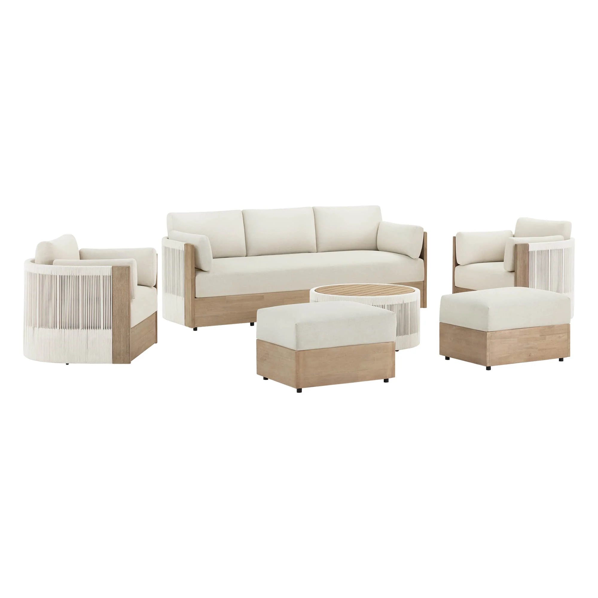 Clover Acacia Wood Rope Outdoor Patio Sofa Set - Image 8