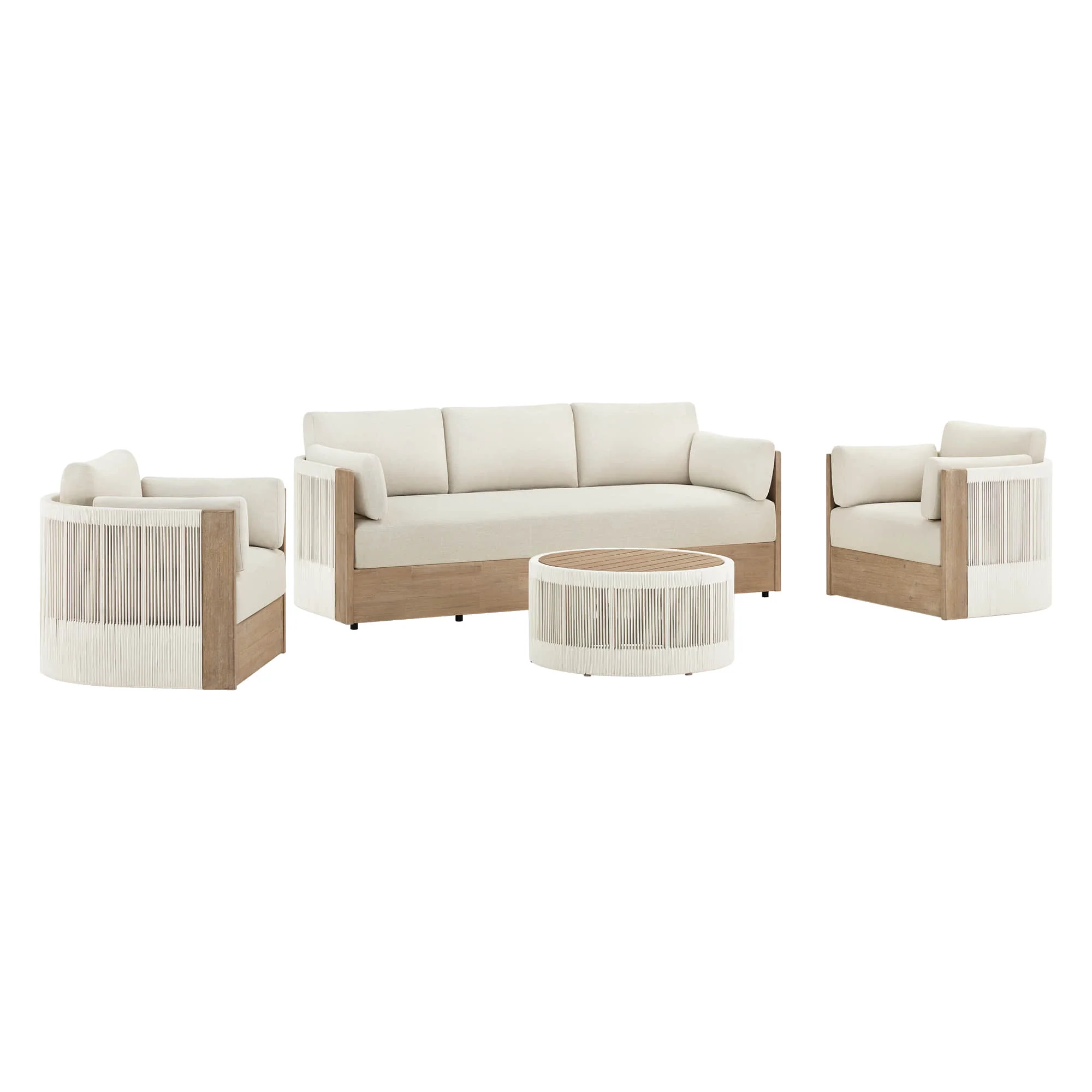 Clover Acacia Wood Rope Outdoor Patio Sofa Set - Image 9