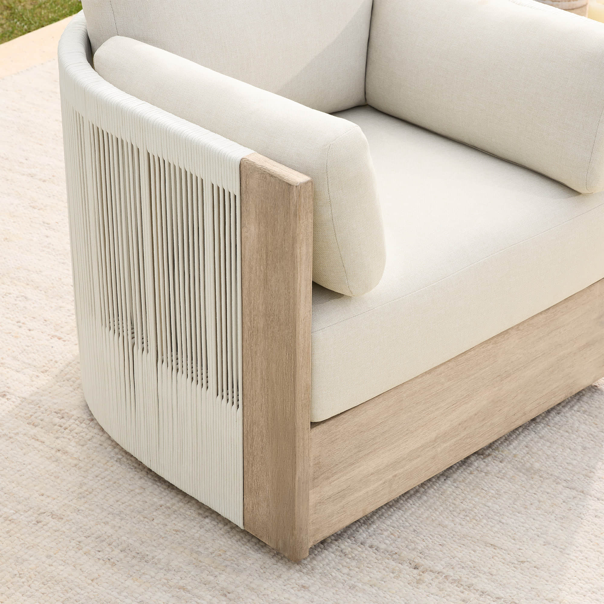 Clover Acacia Wood Rope Outdoor Swivel Chair - Image 6
