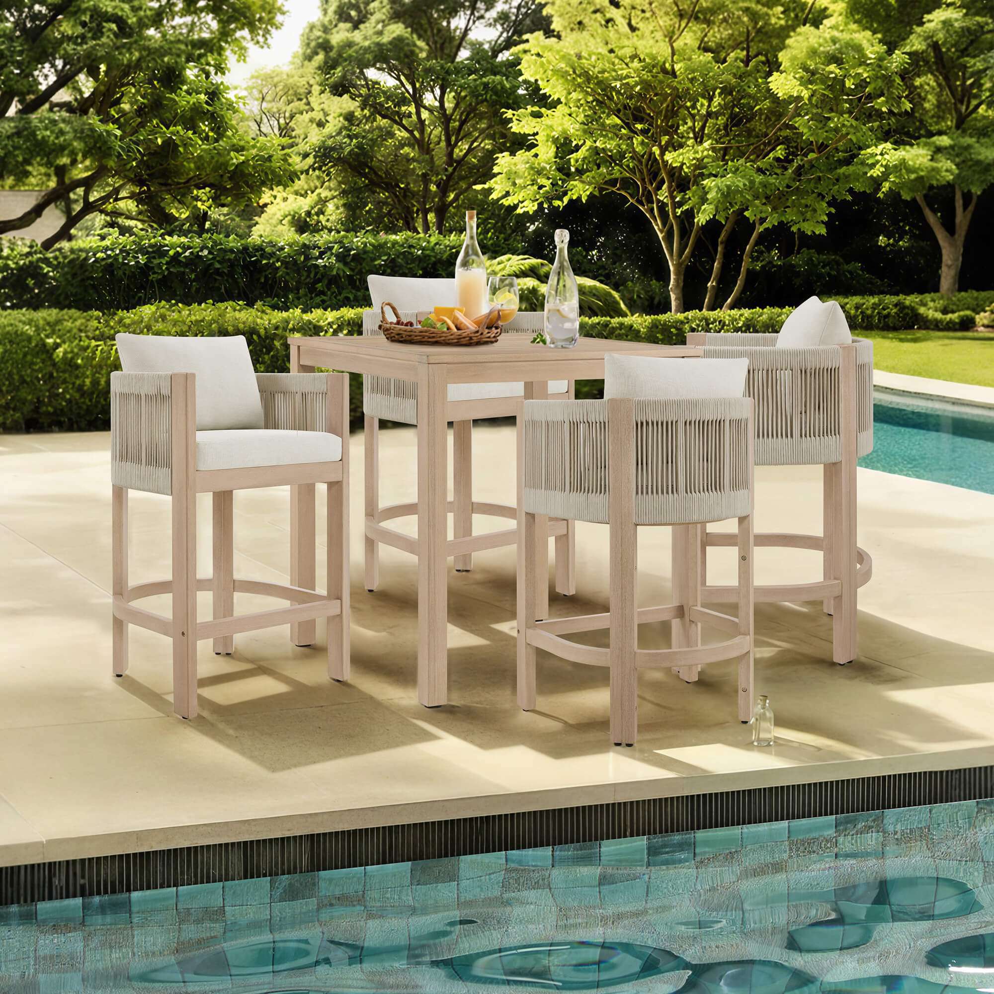 Clover Boho Acacia Wood Rope Indoor & Outdoor Counter Stool - Image 6