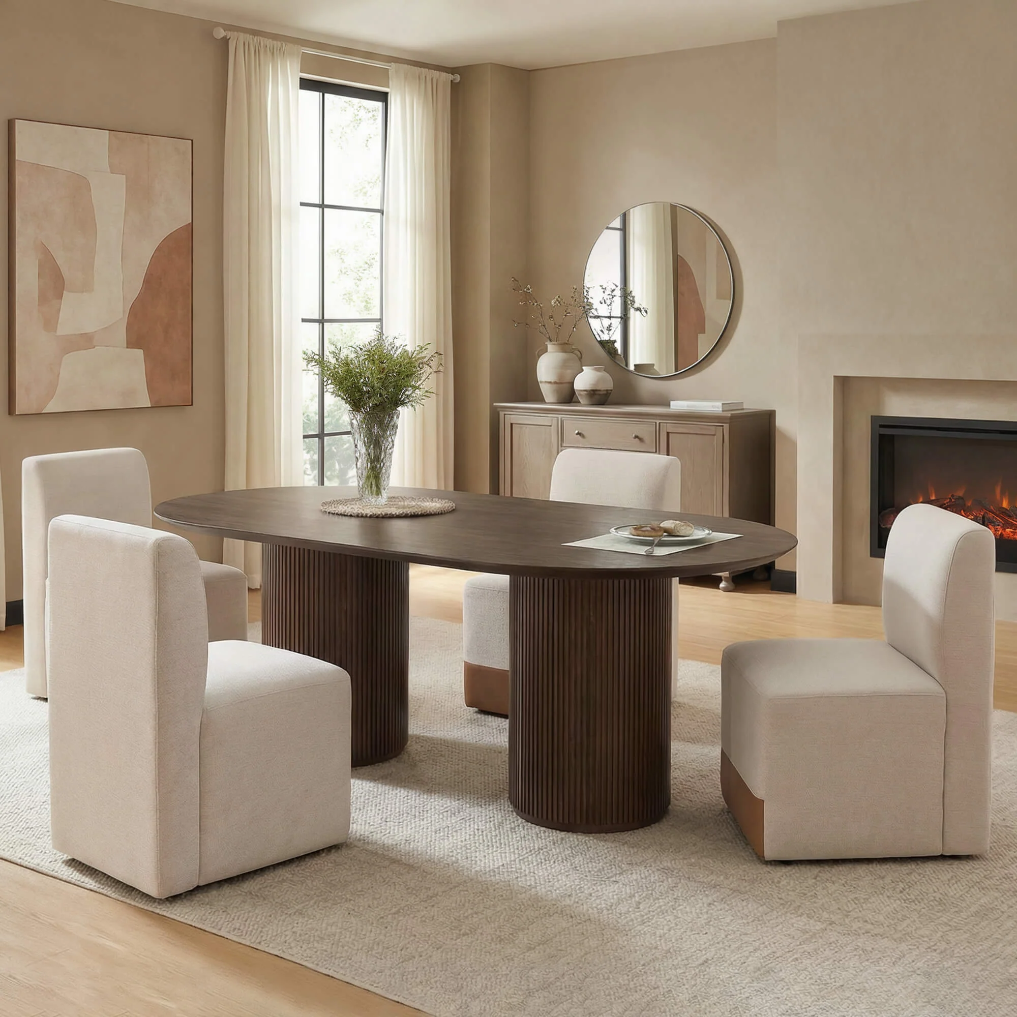 Coral Fluted Oval Wood Dining Table - Image 6