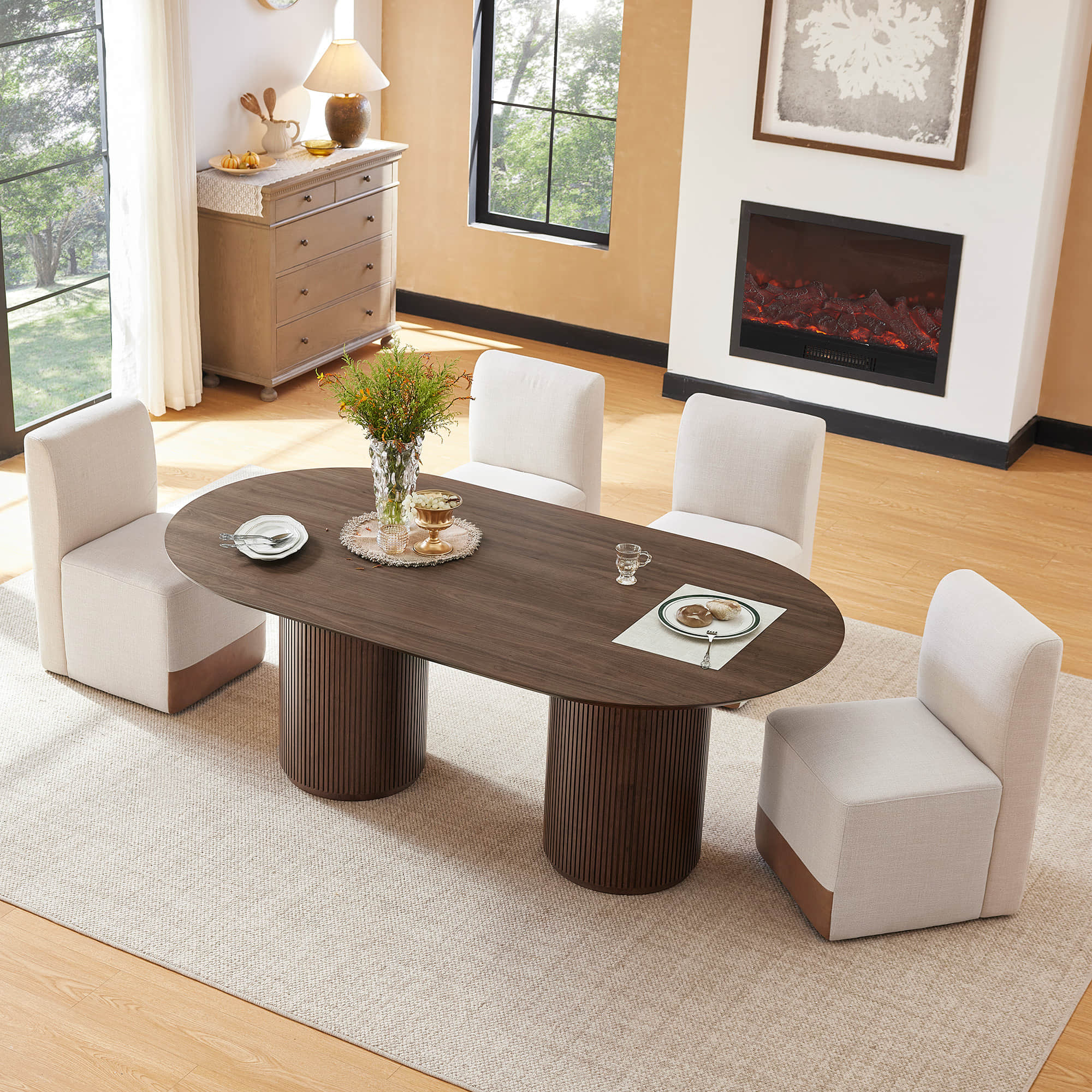 Coral Fluted Oval Wood Dining Table - Image 8