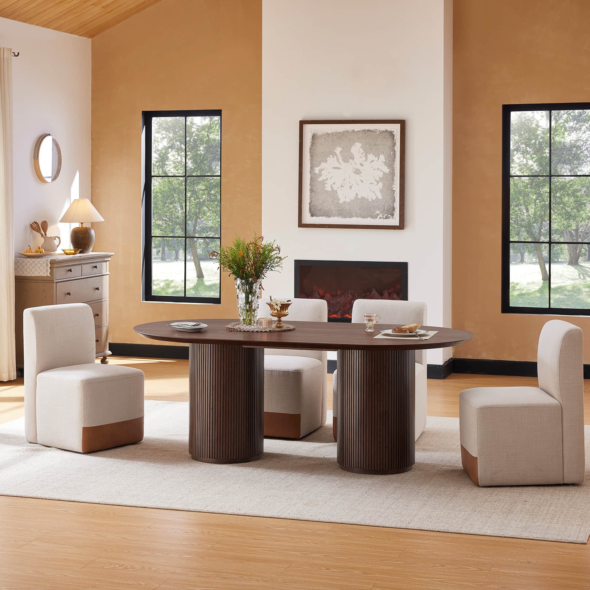 Coral Fluted Oval Wood Dining Table - Image 9