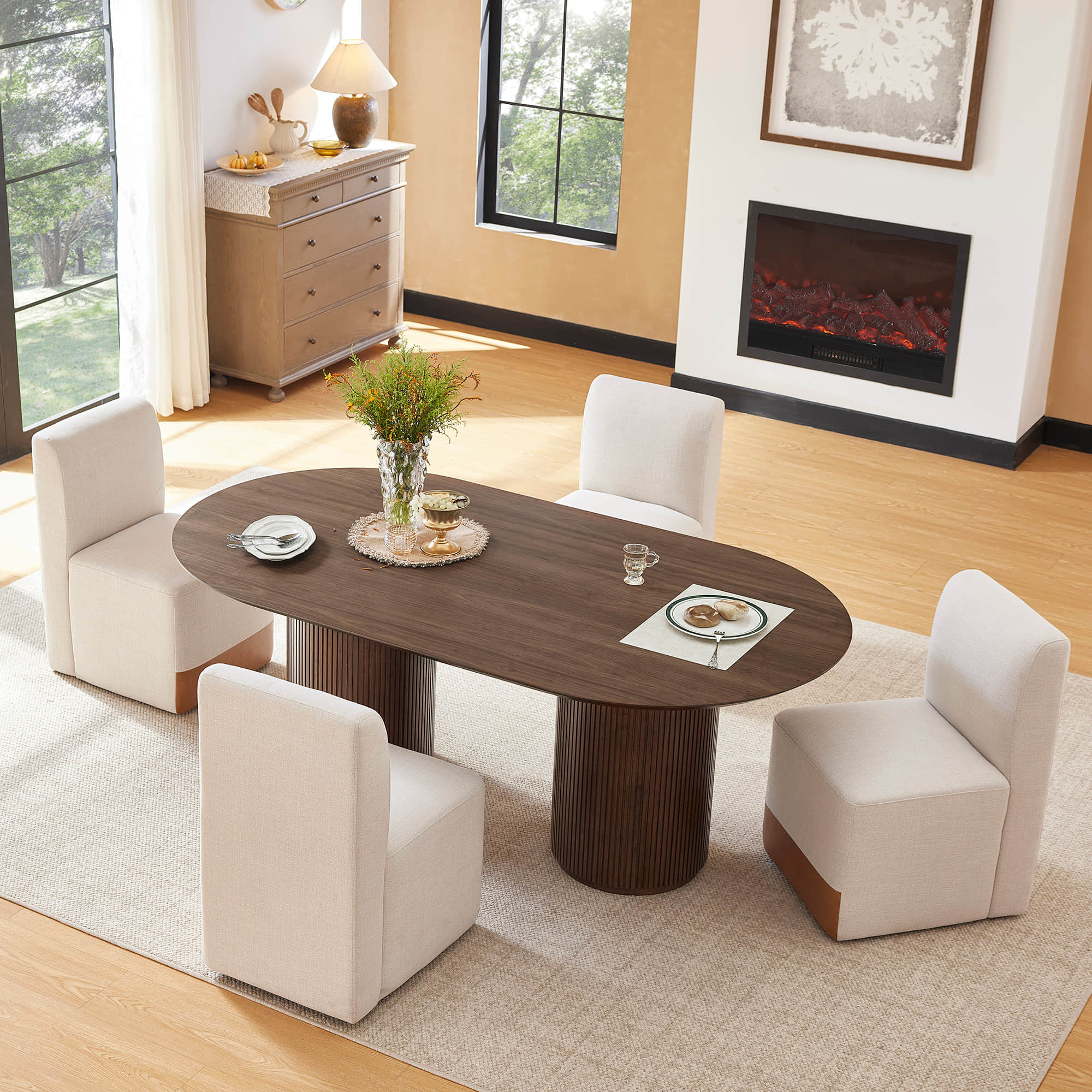 Coral Fluted Oval Wood Dining Table - Image 10