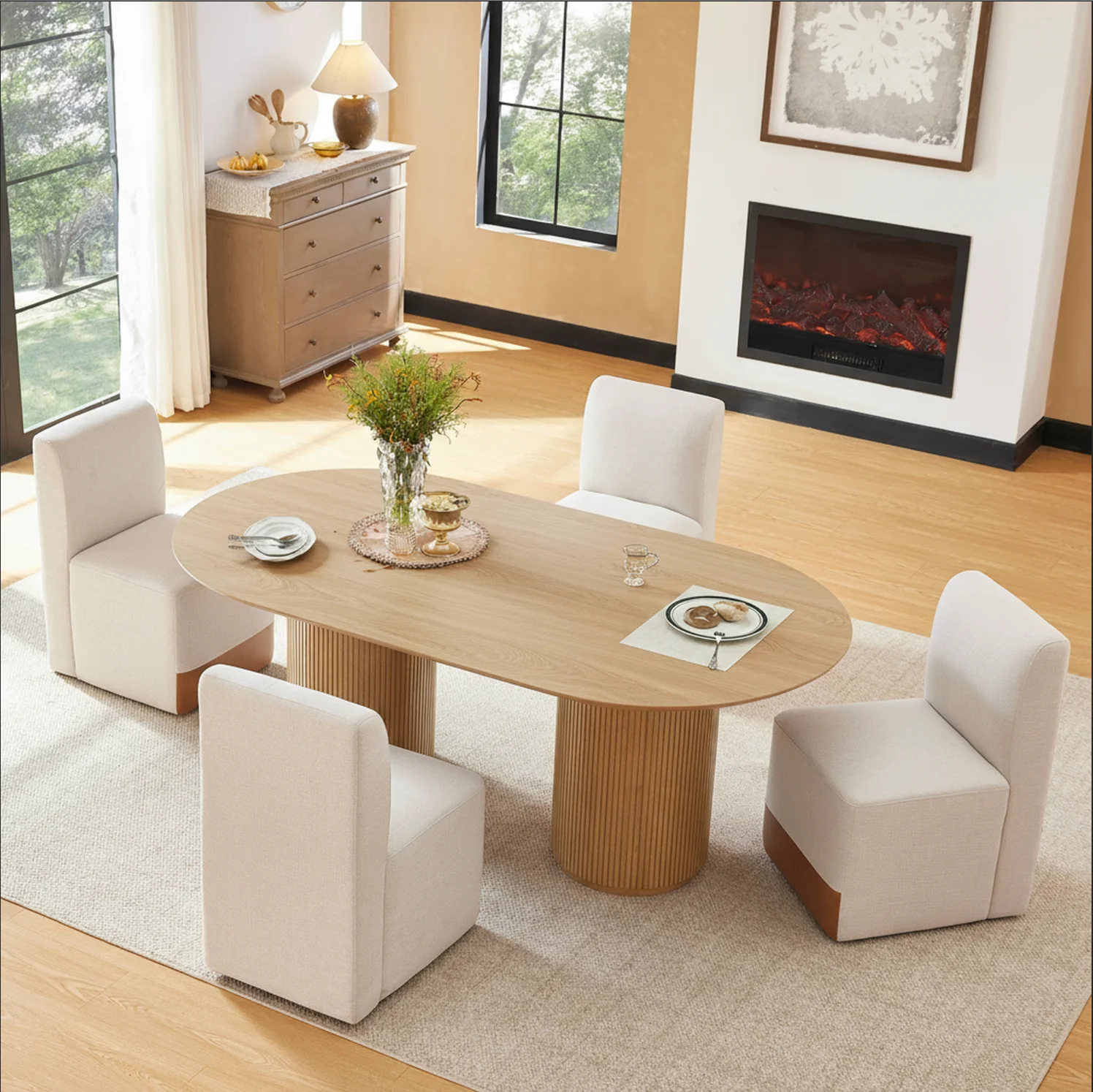 Coral Fluted Oval Wood Dining Table - Image 14