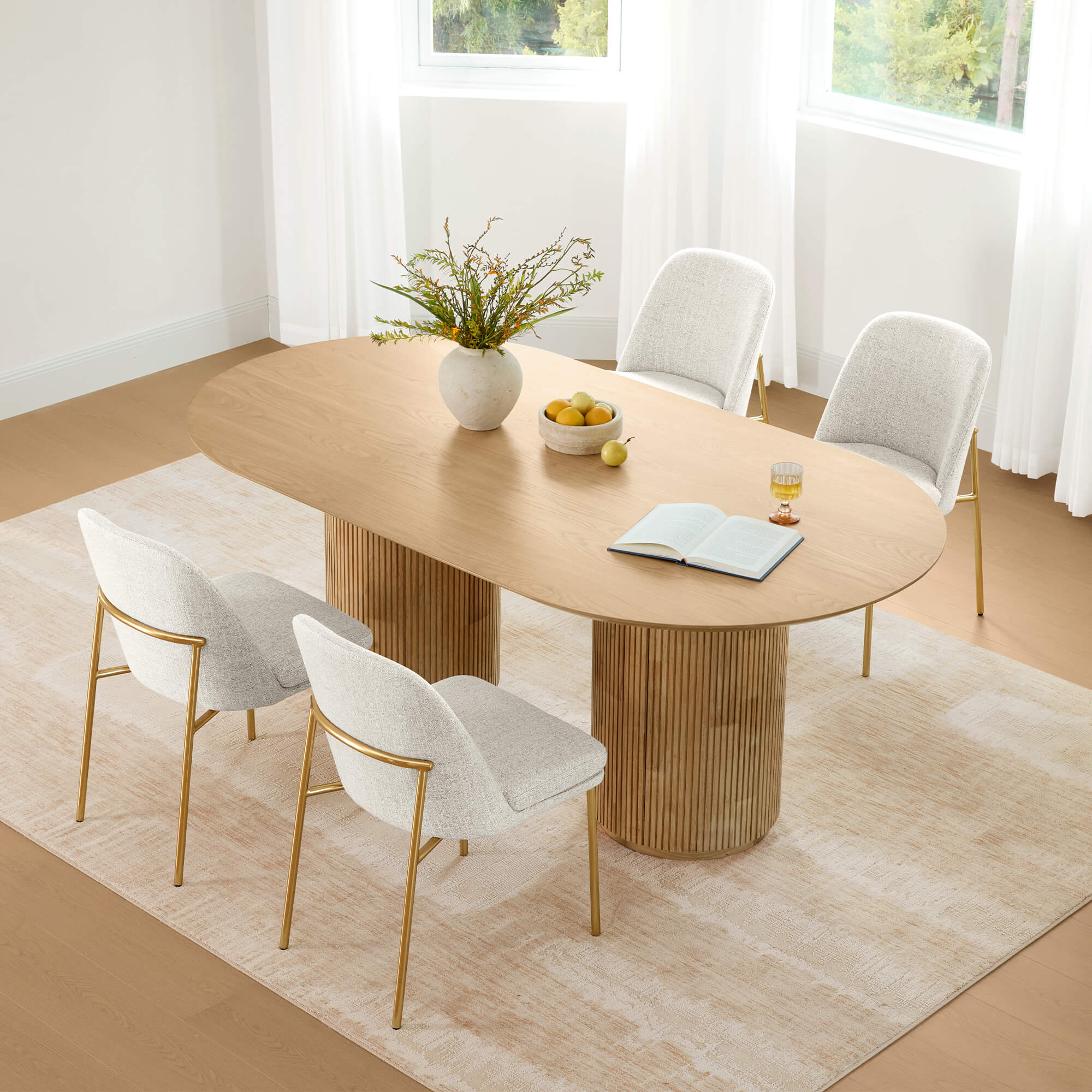 Coral Fluted Oval Wood Dining Table Set for 4-6 - Image 8