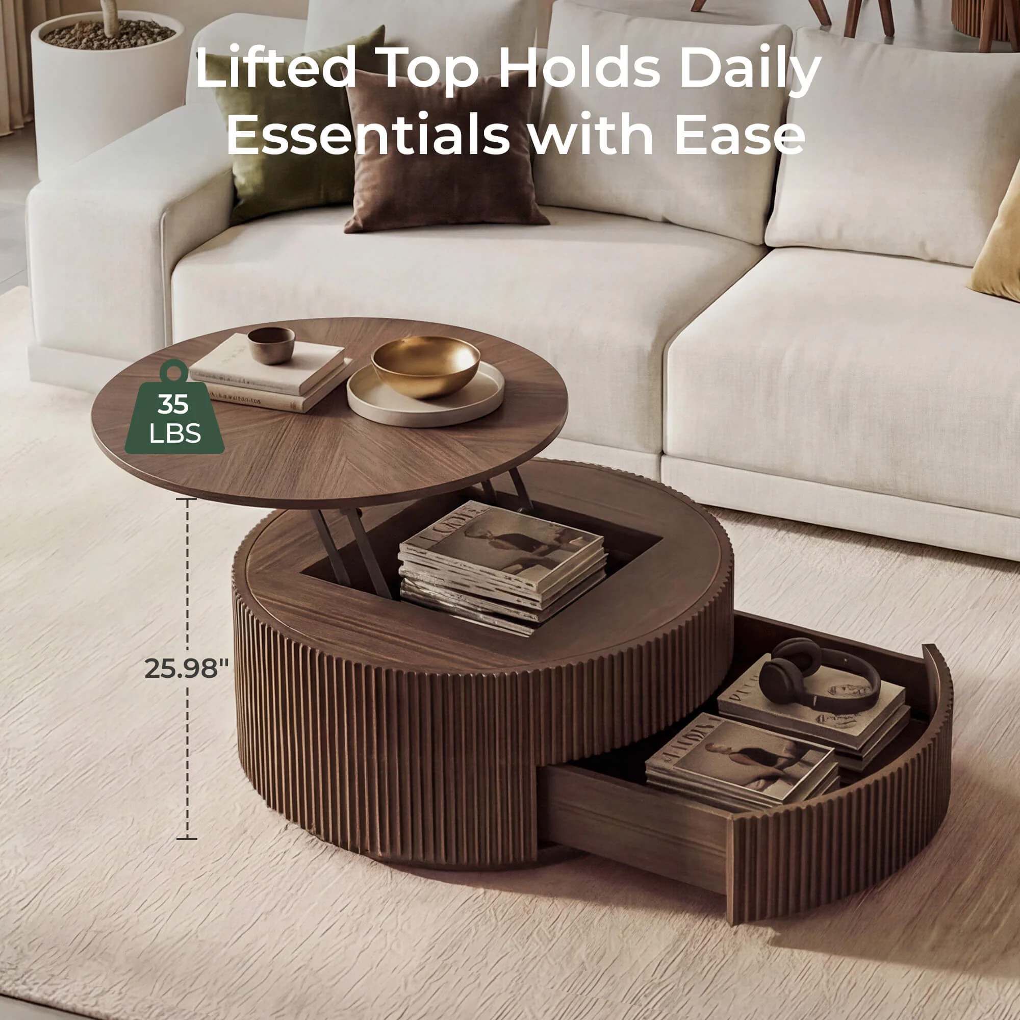 Coral Lifting Top Round Coffee Table - Image 5