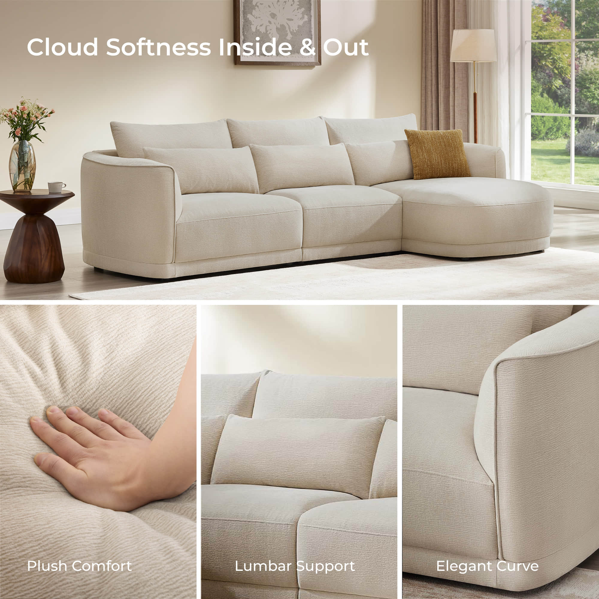 Daisy 2-Seat Modular Curved Chenille Sofa with Down-Filled Cushions - Image 18