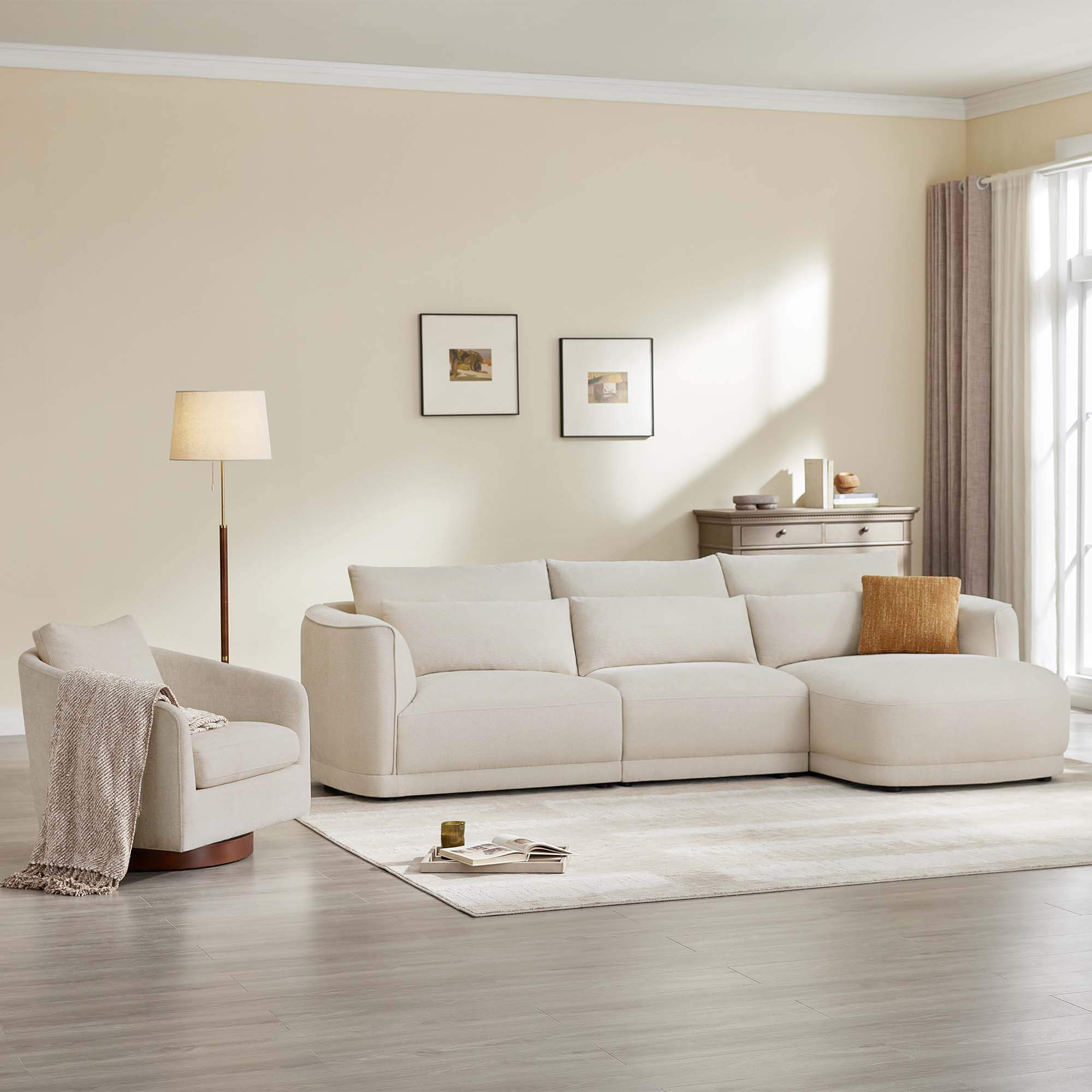 Daisy 3-Seat Modular Curved Chenille Sectional Sofa with Chaise and Down-Filled - Image 11