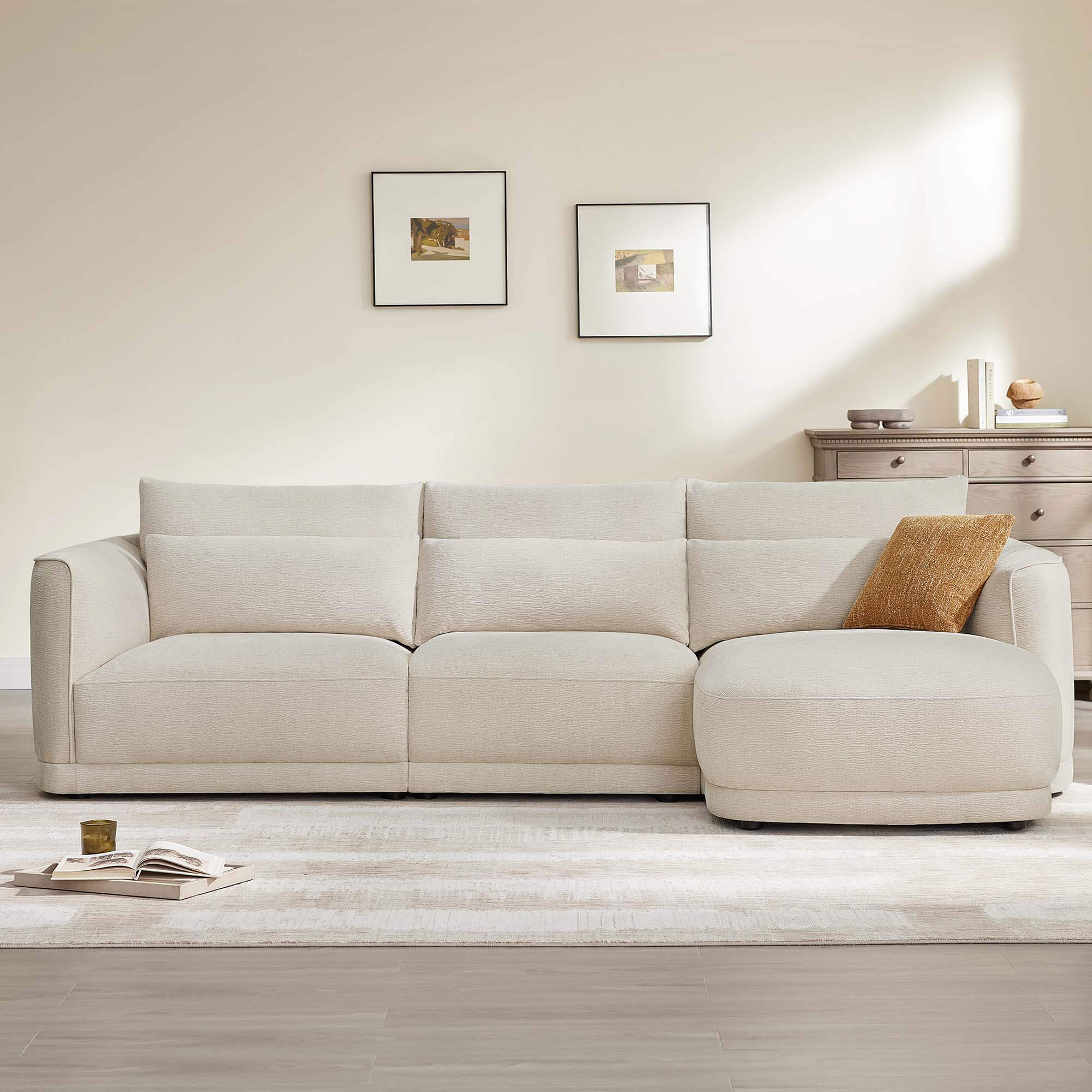 Daisy 3-Seat Modular Curved Chenille Sectional Sofa with Chaise and Down-Filled - Image 12