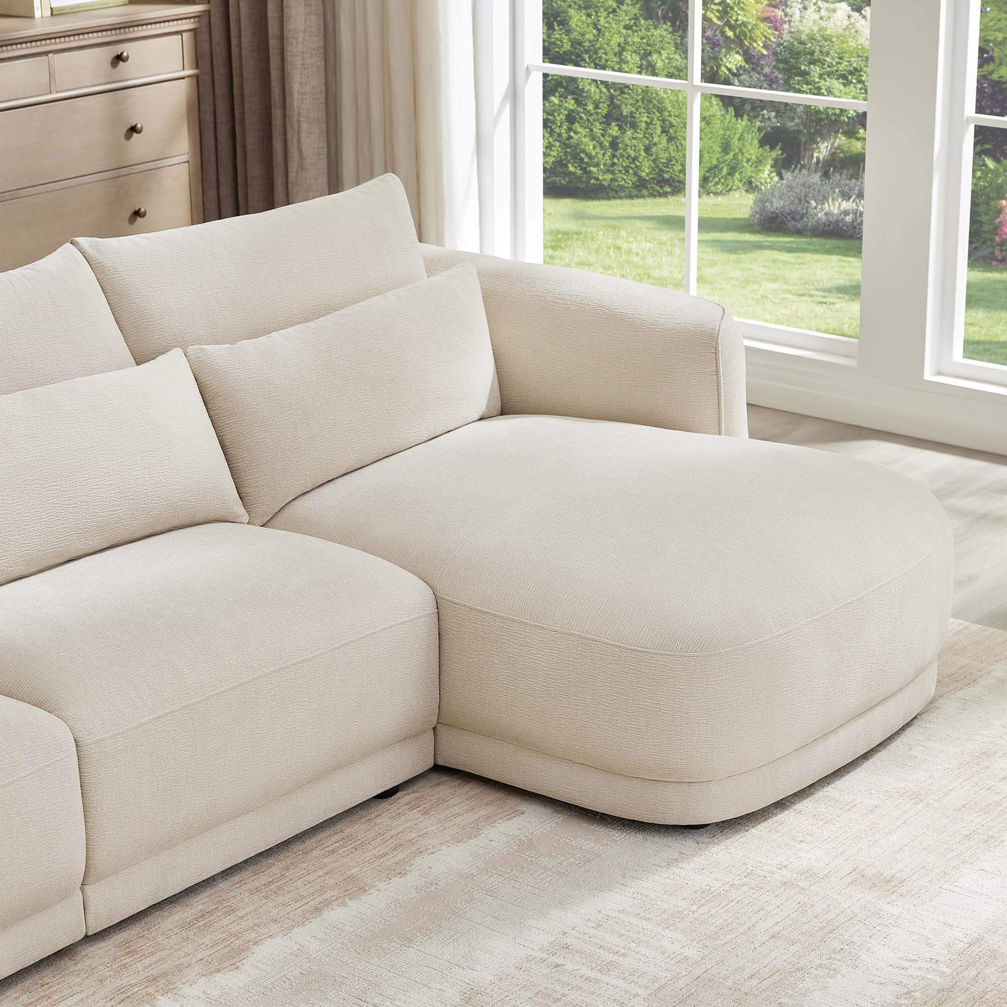Daisy 3-Seat Modular Curved Chenille Sectional Sofa with Chaise and Down-Filled - Image 16
