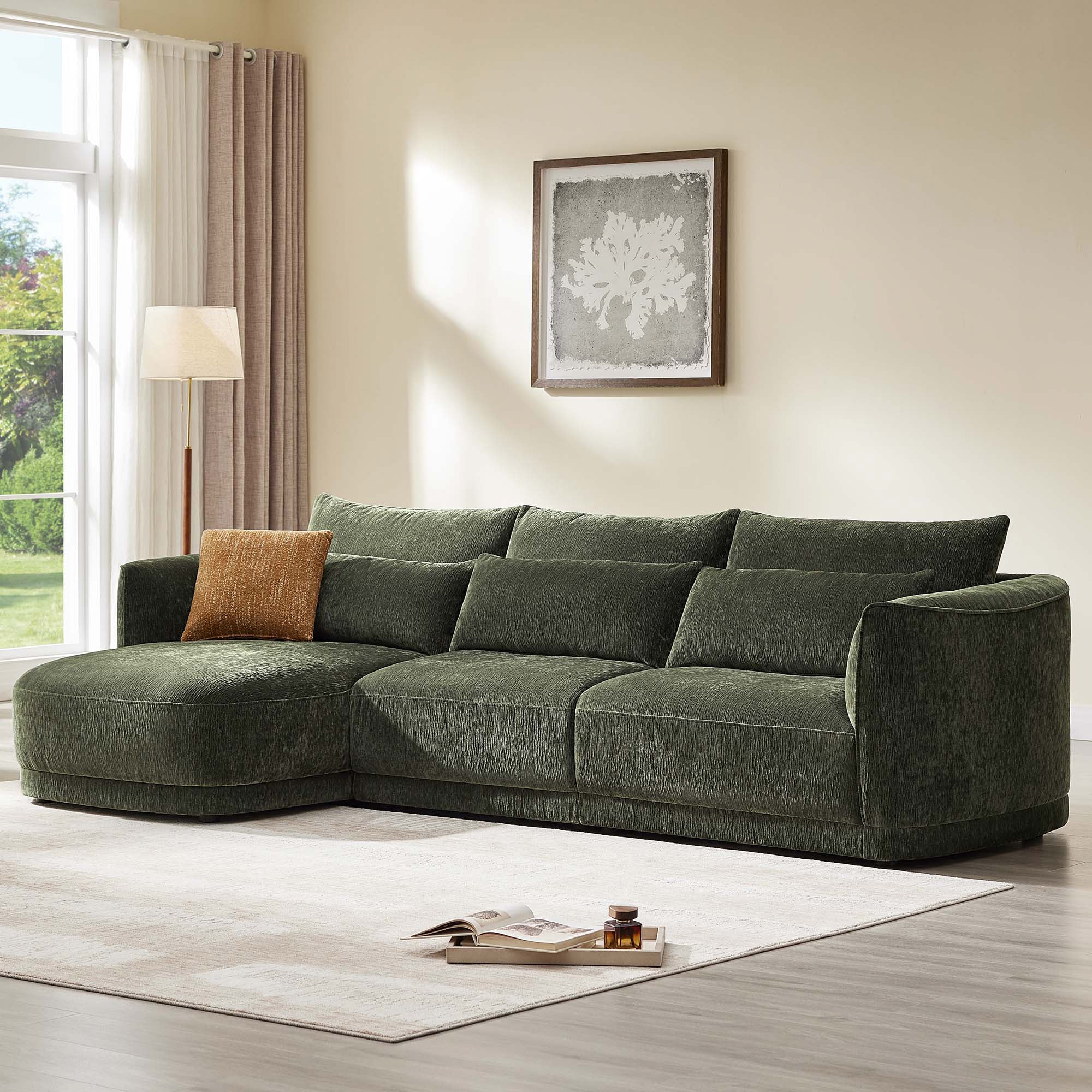 Daisy 3-Seat Modular Curved Chenille Sectional Sofa with Chaise and Down-Filled - Image 6