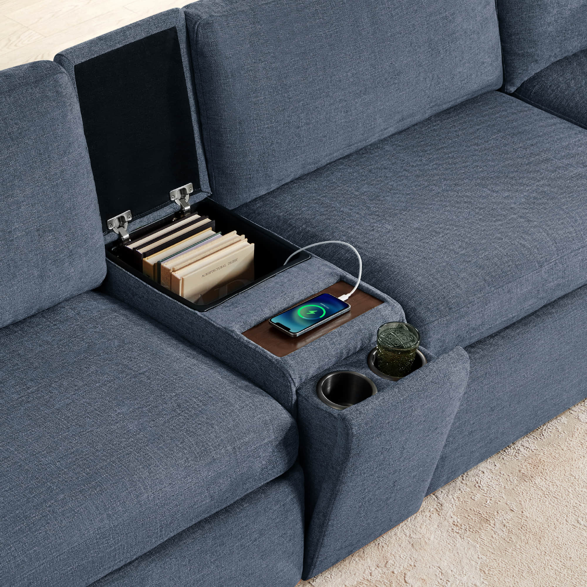 Delaney 5-Seat Modular Sofa Chaise with Storage Ottomans - Image 52