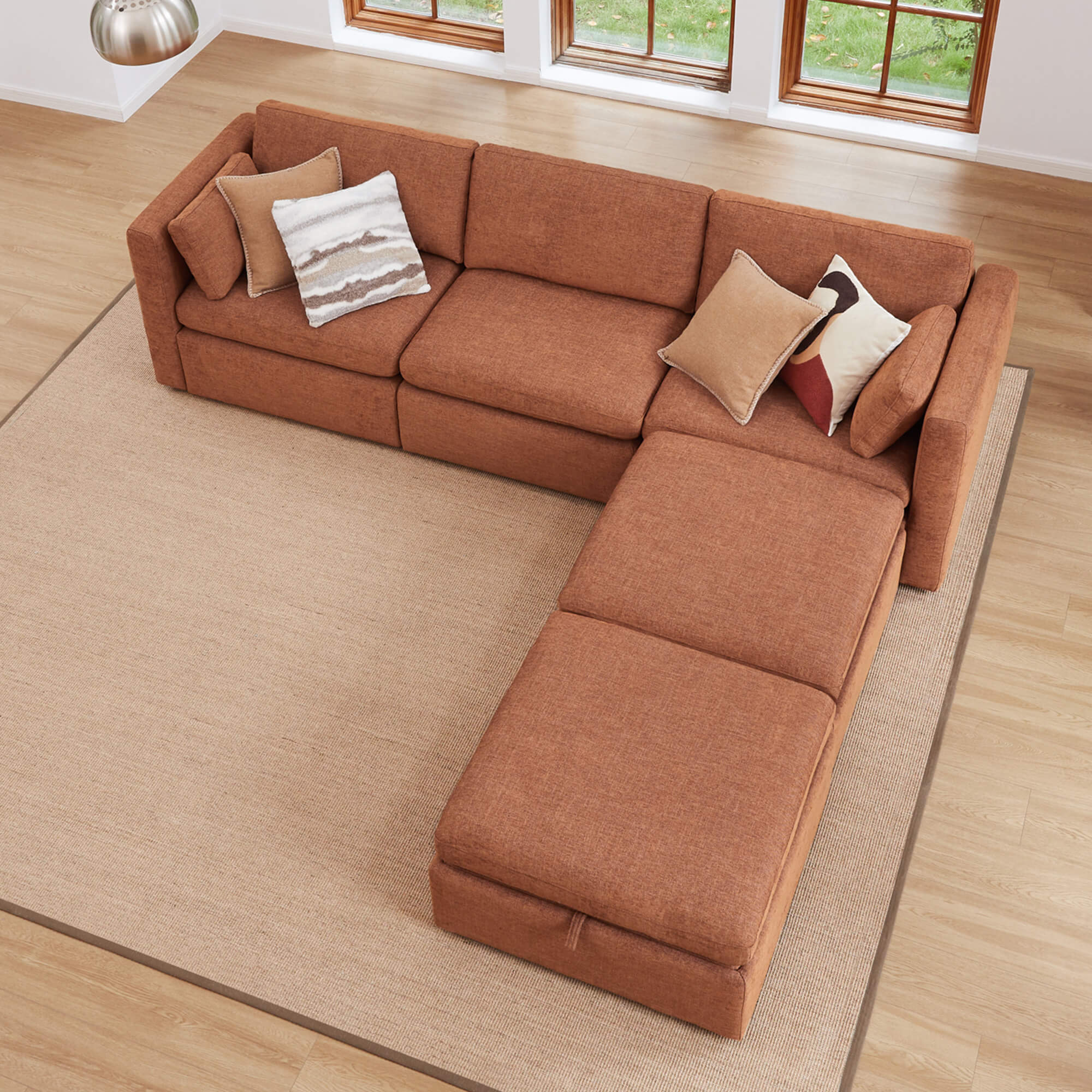 Delaney 5-Seat Modular Sofa Chaise with Storage Ottomans - Image 61