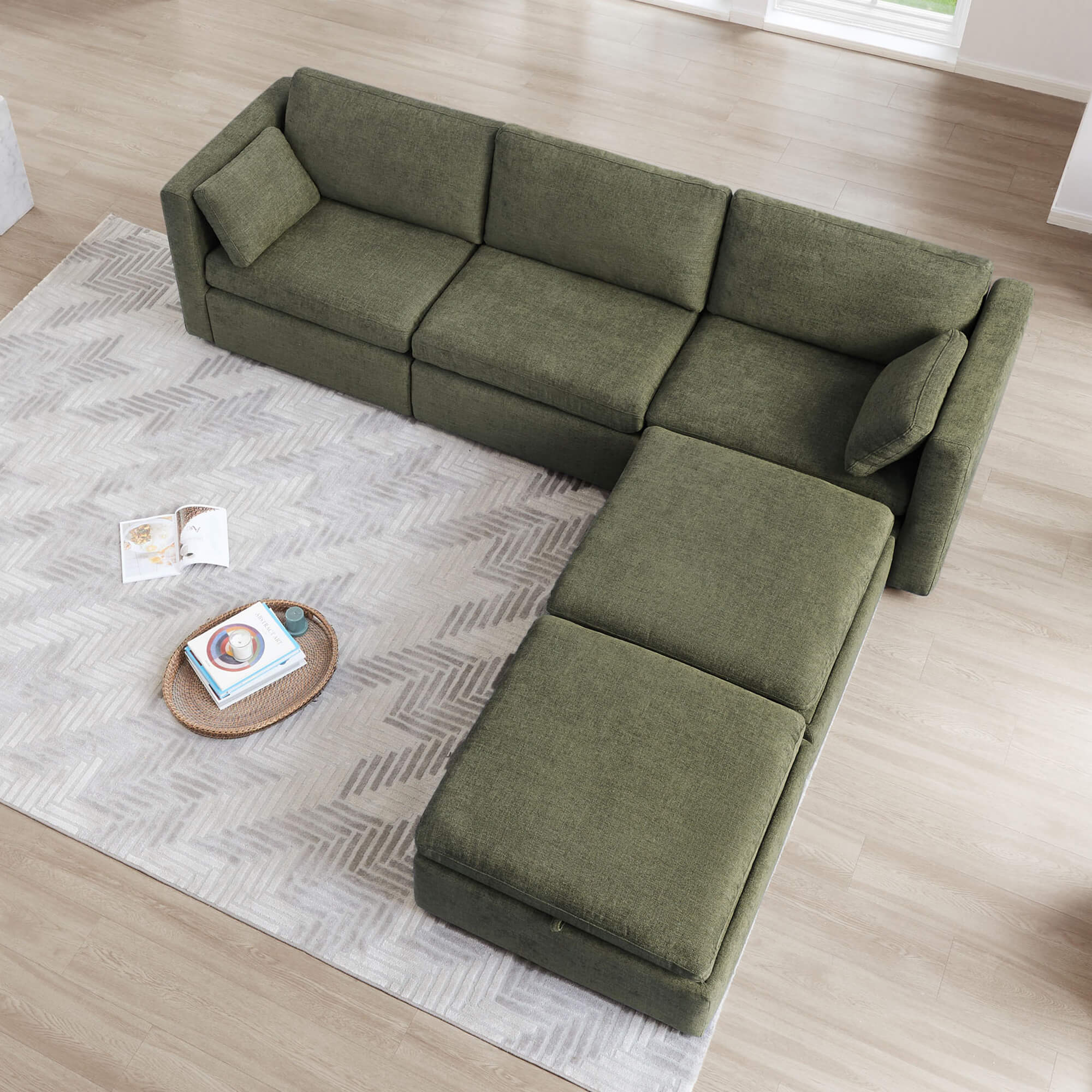 Delaney 5-Seat Modular Sofa Chaise with Storage Ottomans - Image 95
