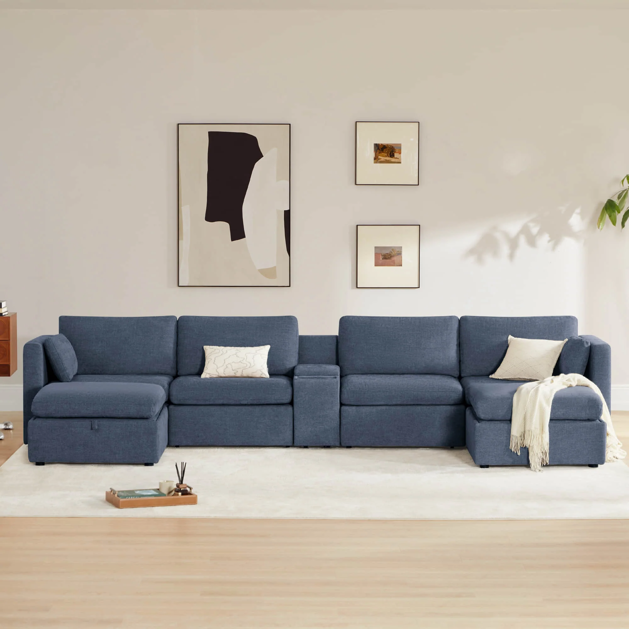 Delaney 6-Seat Modular Sofa Chaise with Storage Ottomans - Image 51