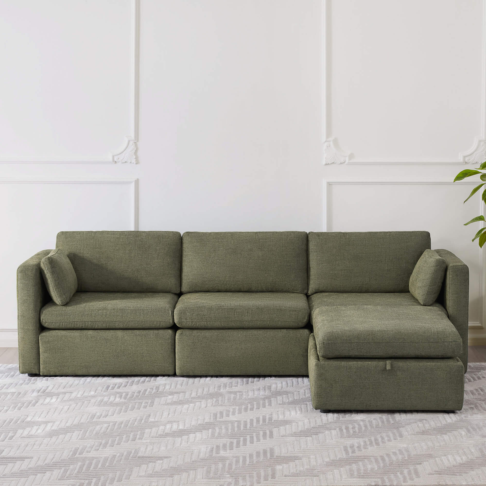 Delaney 4-Seat Modular Sofa Chaise with Storage Ottoman - Image 113